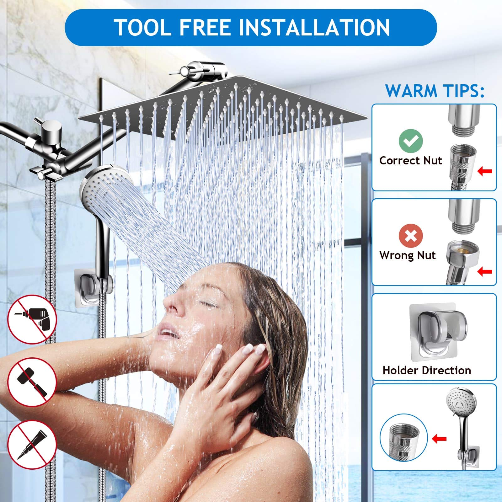 Shower Head Combo,10 Inch High Pressure Rain Shower Head with 11 Inch