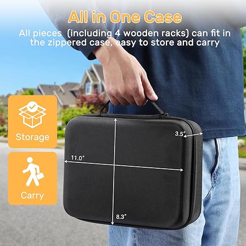 Miniatura 8 de Rummy Cube Juego con 4 bastidores de maderabandejas, 106 azulejos grandes de números Rummy con funda con cremallera, juego de viaje Rummy con 4