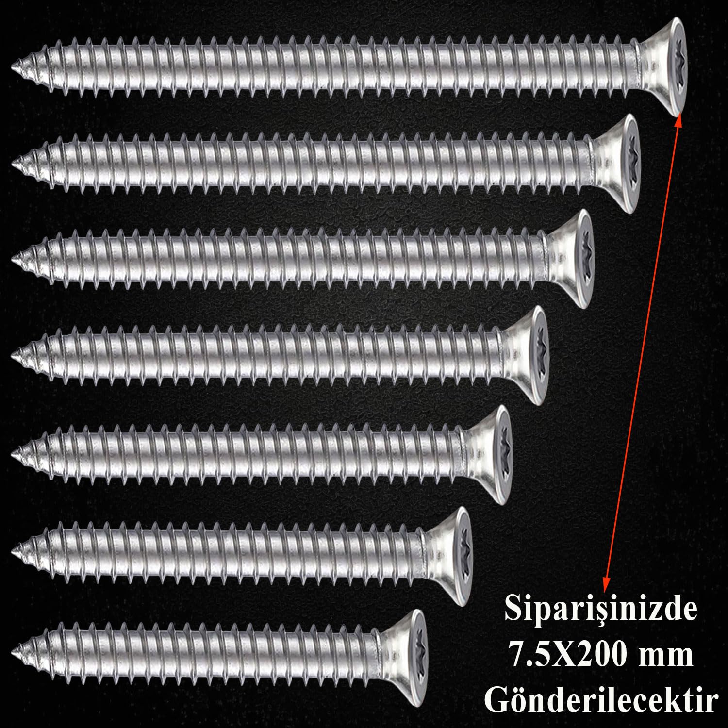 Badem10 Buldex Vida 7.5x200 mm 50 ADET Sivri Uçlu Dübelsiz Beton Vidası Tork Duvar Vidası Buldeks