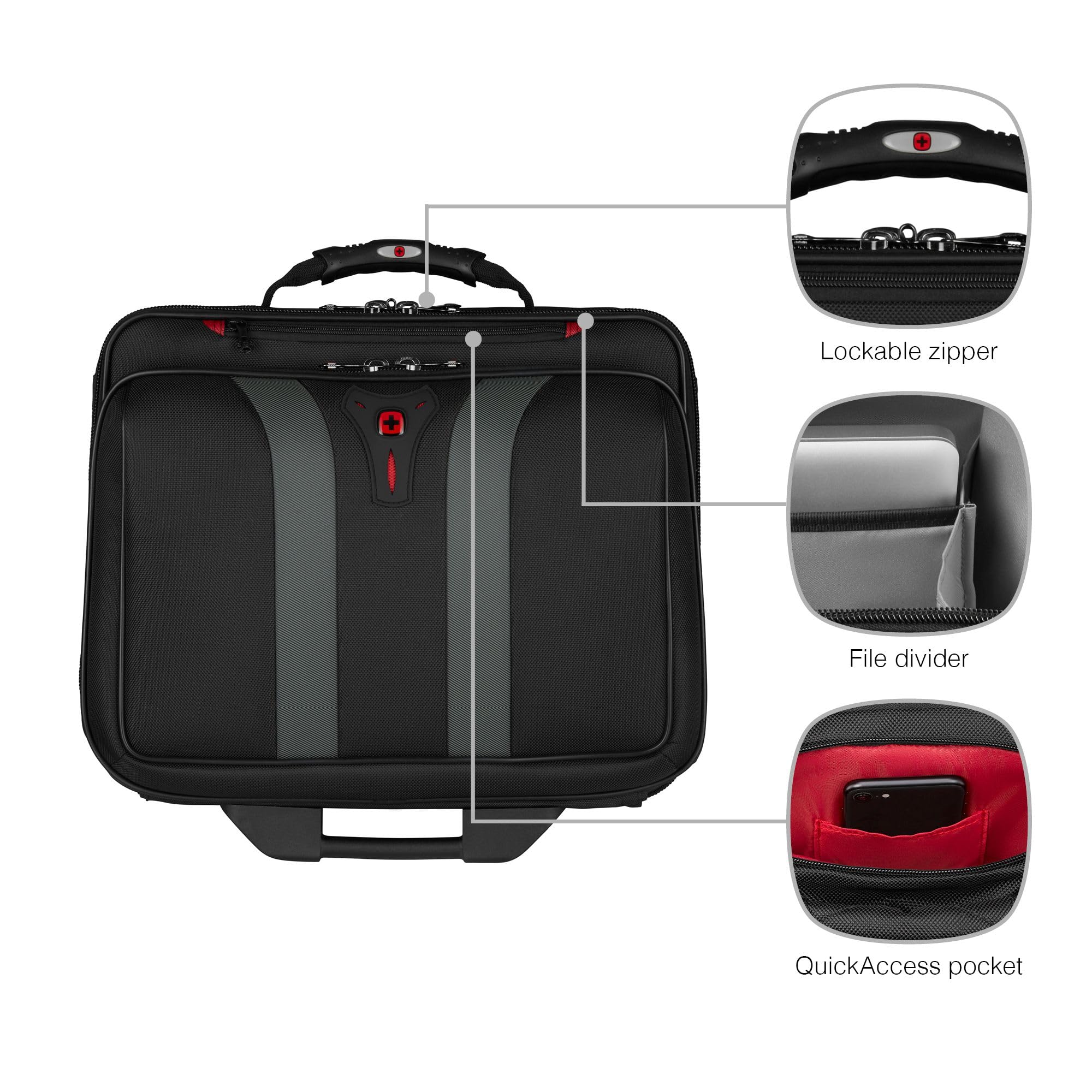 WENGER Cartella con Ruote Granada, Borsa Trolley Porta PC, Notebook 15,6”, 29 l, Uomo Donna, Ufficio Lavoro Università Scuola, Nero, 600659