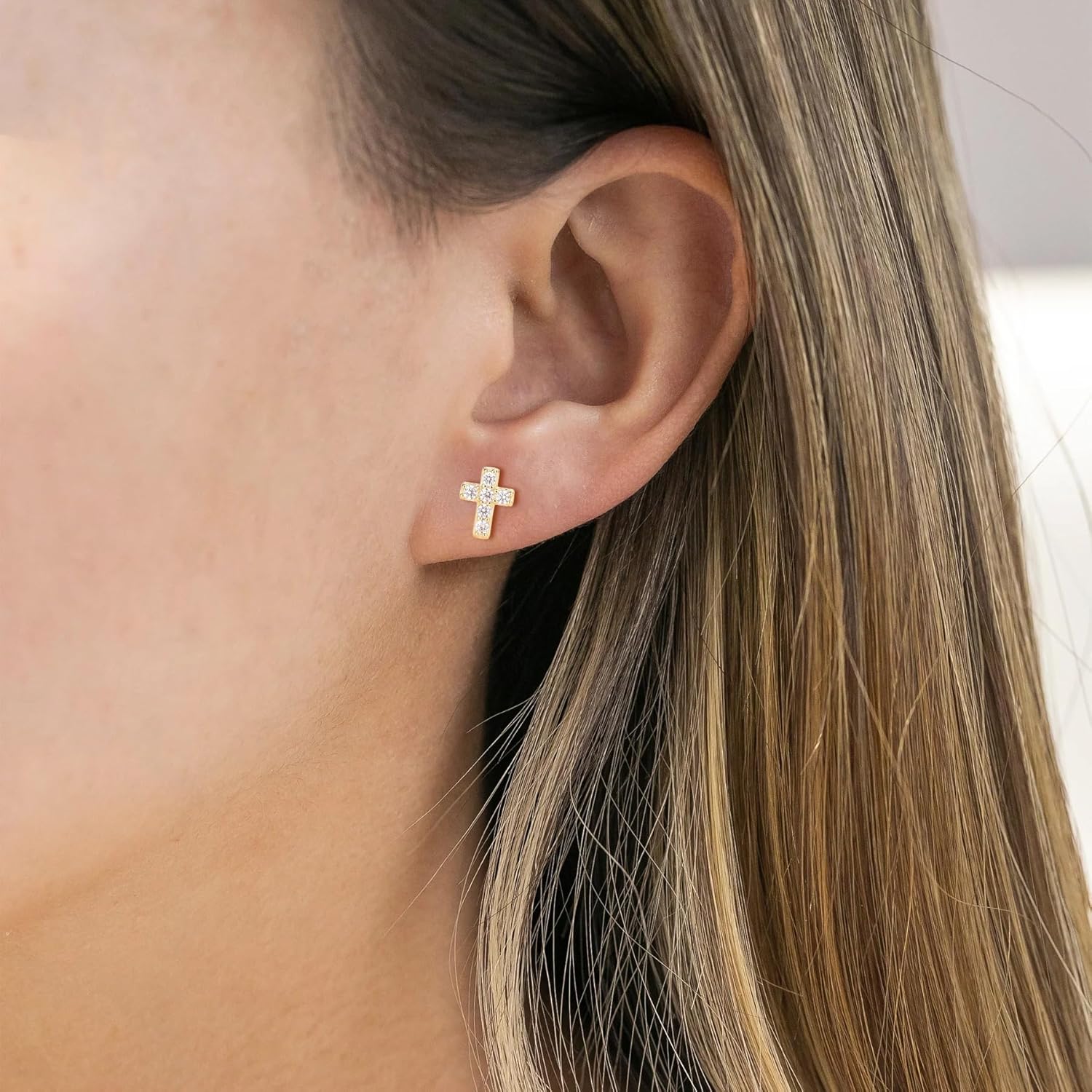 GAVU 925 Sterling Silver Cross Earrings Studs for Women, 14 Gold Plated Earrings Silver Earrings - Image 5