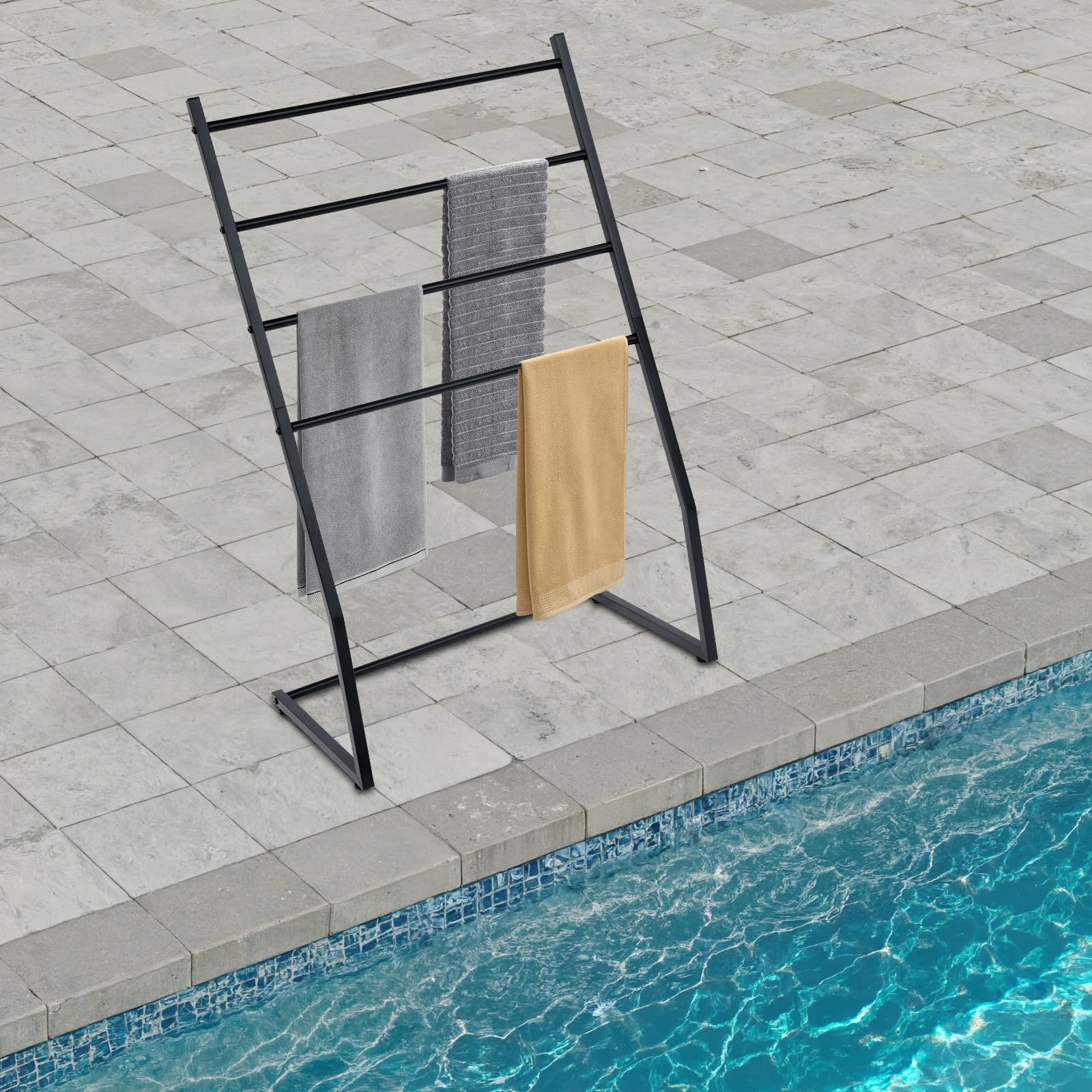 Toallero, Toallero de pie con 4 barras de toallas, toallero de baño de acero, 60 x 36 x 95 cm
