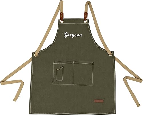 Miniatura 1 de Delantal para hombres y mujeres, delantal de lona personalizado con bolsillos espaciosos, delantal unisex, cocina, jardinería, carpintería, regalo