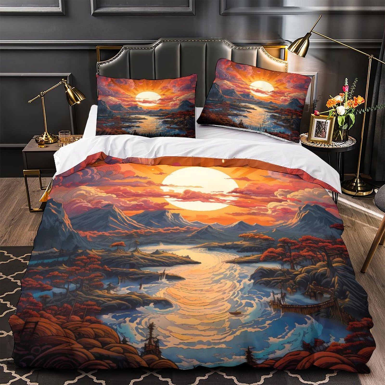 Housse de couette chevaux lit couple 220x240 cm pour chambre adulte