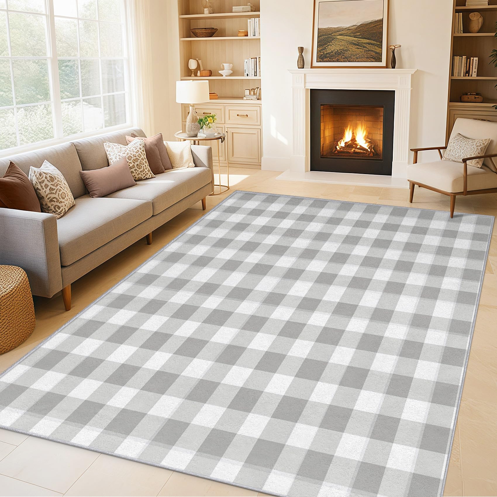 Tapis salon Buffalo Check nettoyage facile, la moquette anti-glisse aux poils courts doux