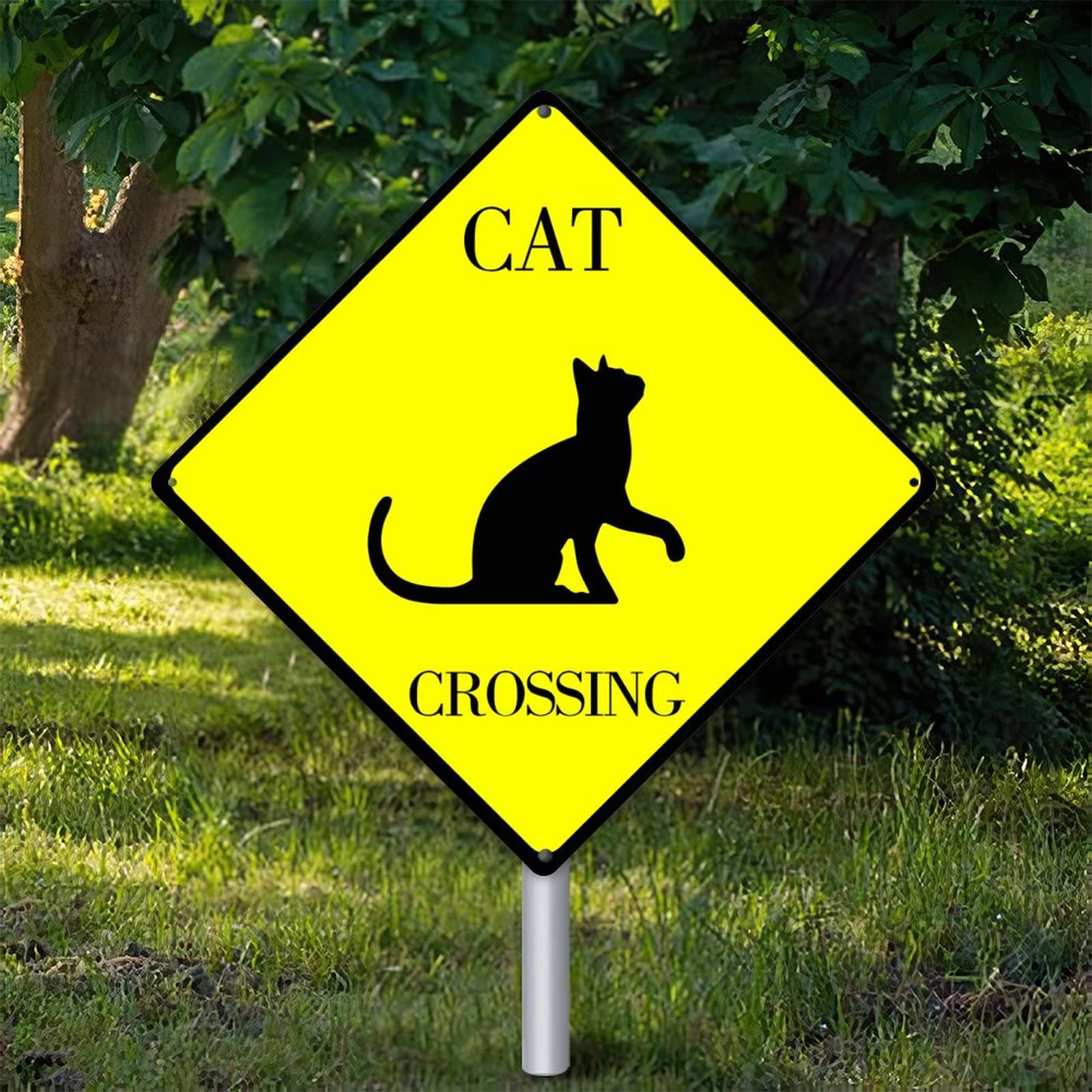 Metal Sign Plaque Cat Crossing Warning Sign Caution Beware of Cat Crossing Zone Weatherproof Animal Sign Rusty Animal Road Sign for Gate Backyard Decor 12 Inch