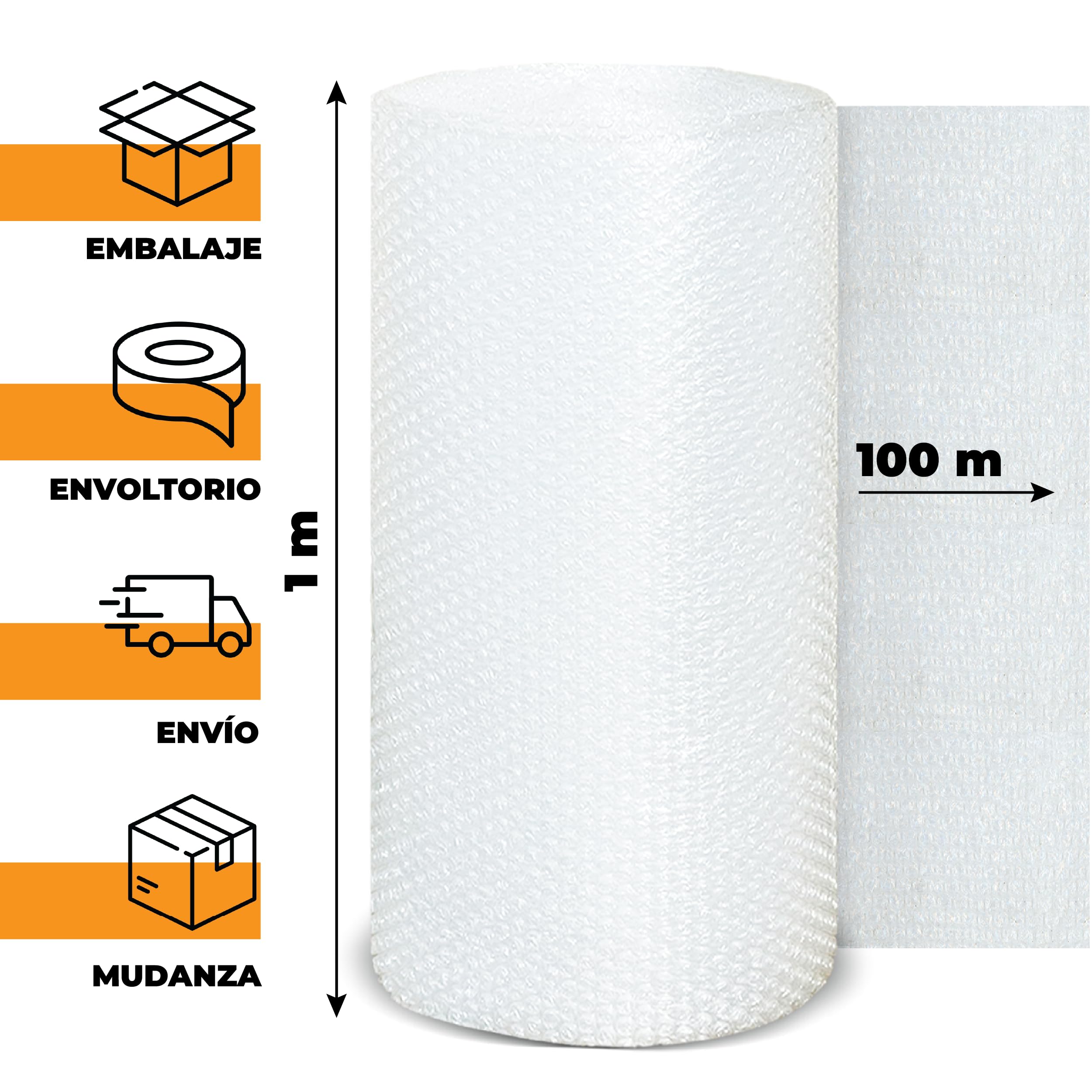 Papel Burbujas Embalaje Mudanza Múltiples Medidas | 100 cm x 100 metros | Rollo de Plástico de Burbujas para Embalar, Envíos, Protector Muebles, Alta Protección
