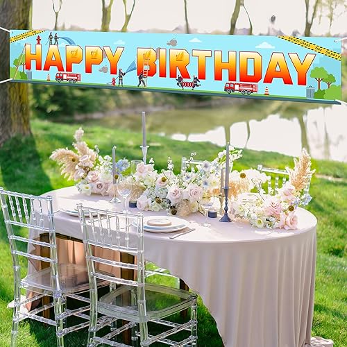 Miniatura 6 de Cartel grande de bomberos con texto en inglés «Happy Birthday» para camión de bomberos, bomberos, suministros de fiesta de cumpleaños, decoración de