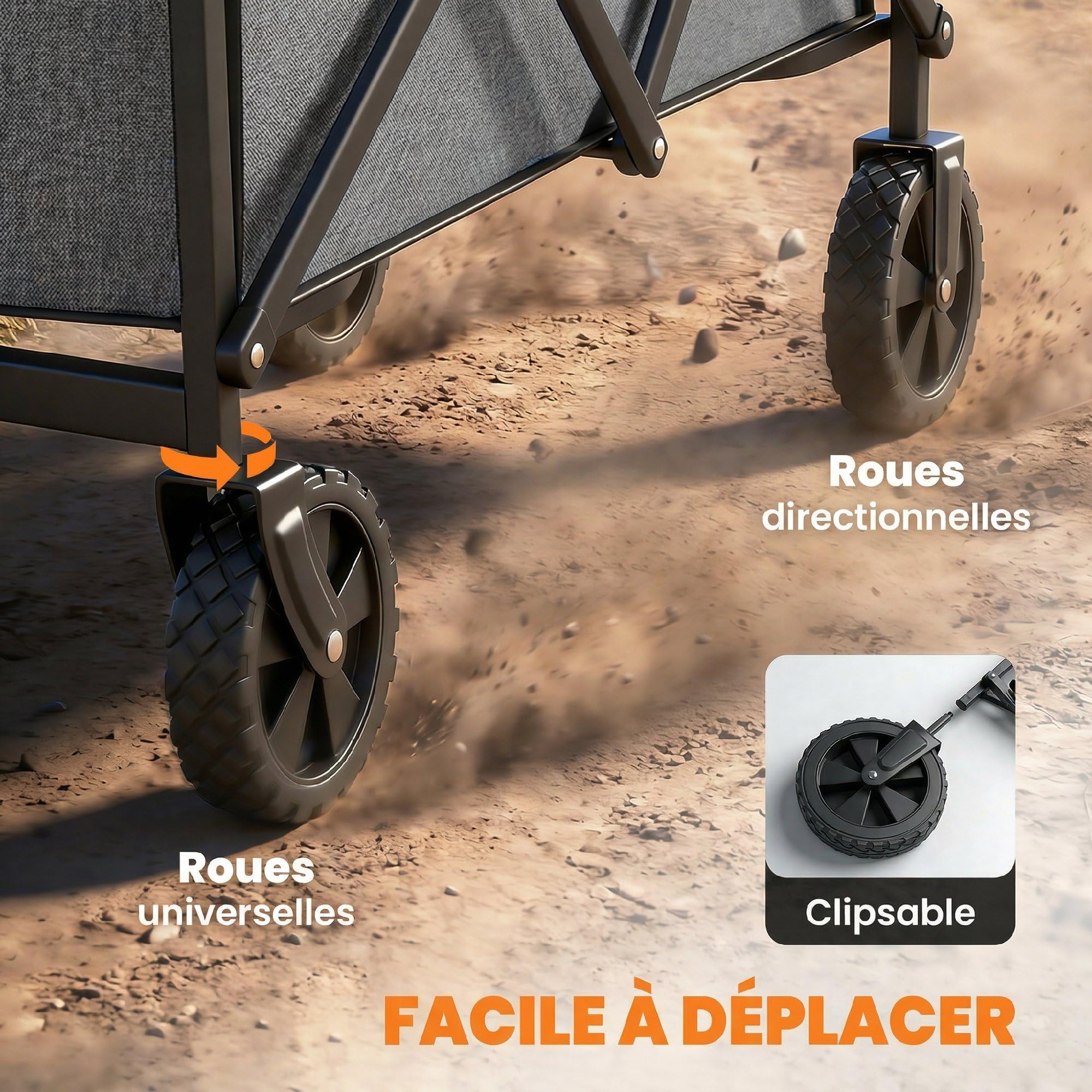 Outsunny Chariot de Jardin Pliable Tout-Terrain - Charrette de Transport Camping 66L Charge 68kg avec Poignée Réglable - Remorque à Main Compacte pour Plage Festival, Gris