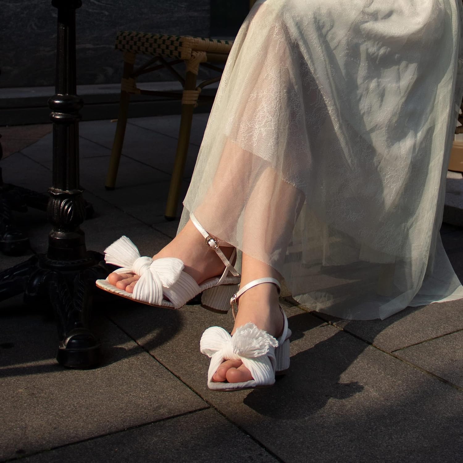 MUCCCUTE Women's Bow Knot Heeled Sandals Ankle Buckle Strap Chunky Heeled Open-toe Comfortable Wedding Party Fashion Heeled - Image 3