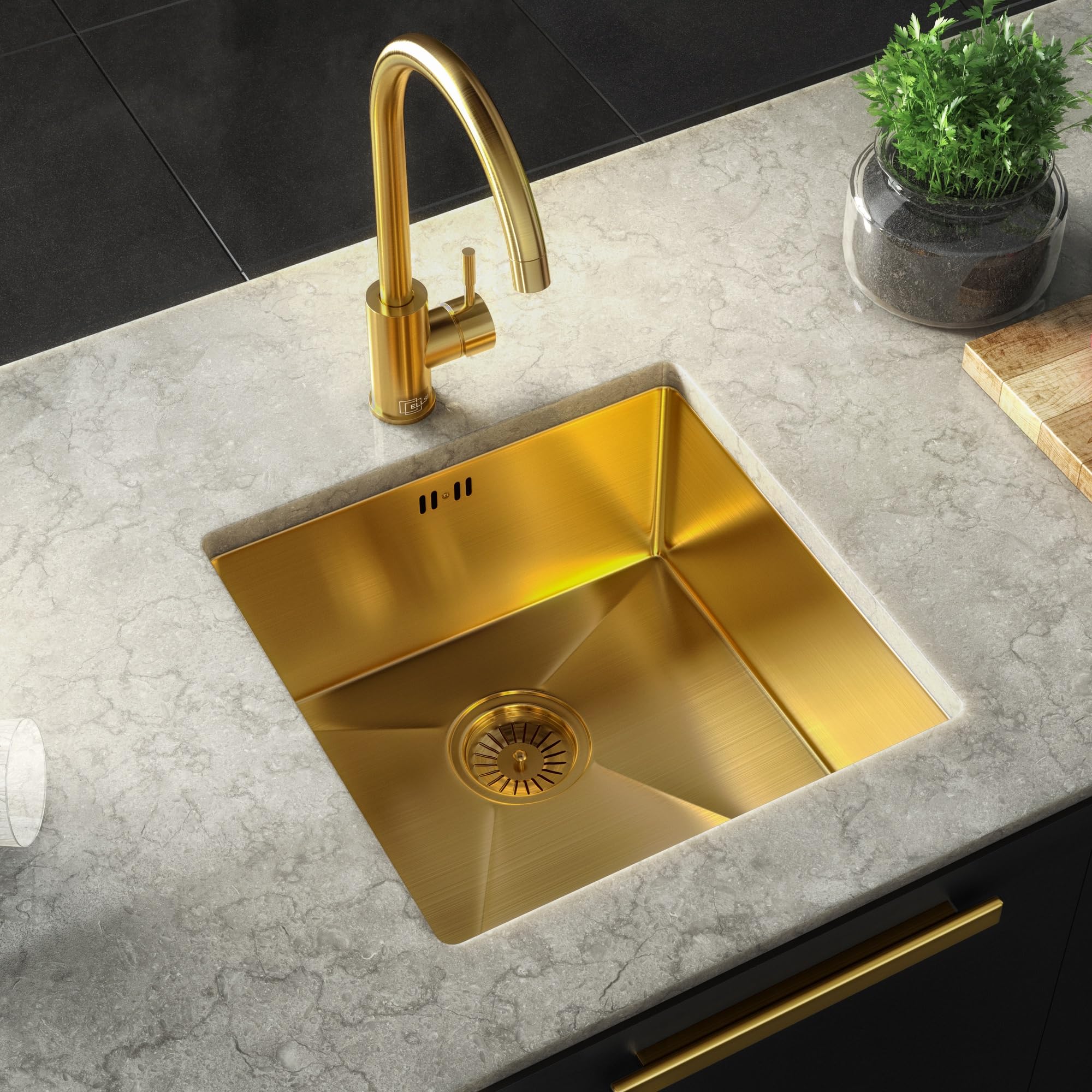 Liquida Gold El440bg 1.0 Bowl Brushed Pvd Undermount Kitchen Sink With Waste