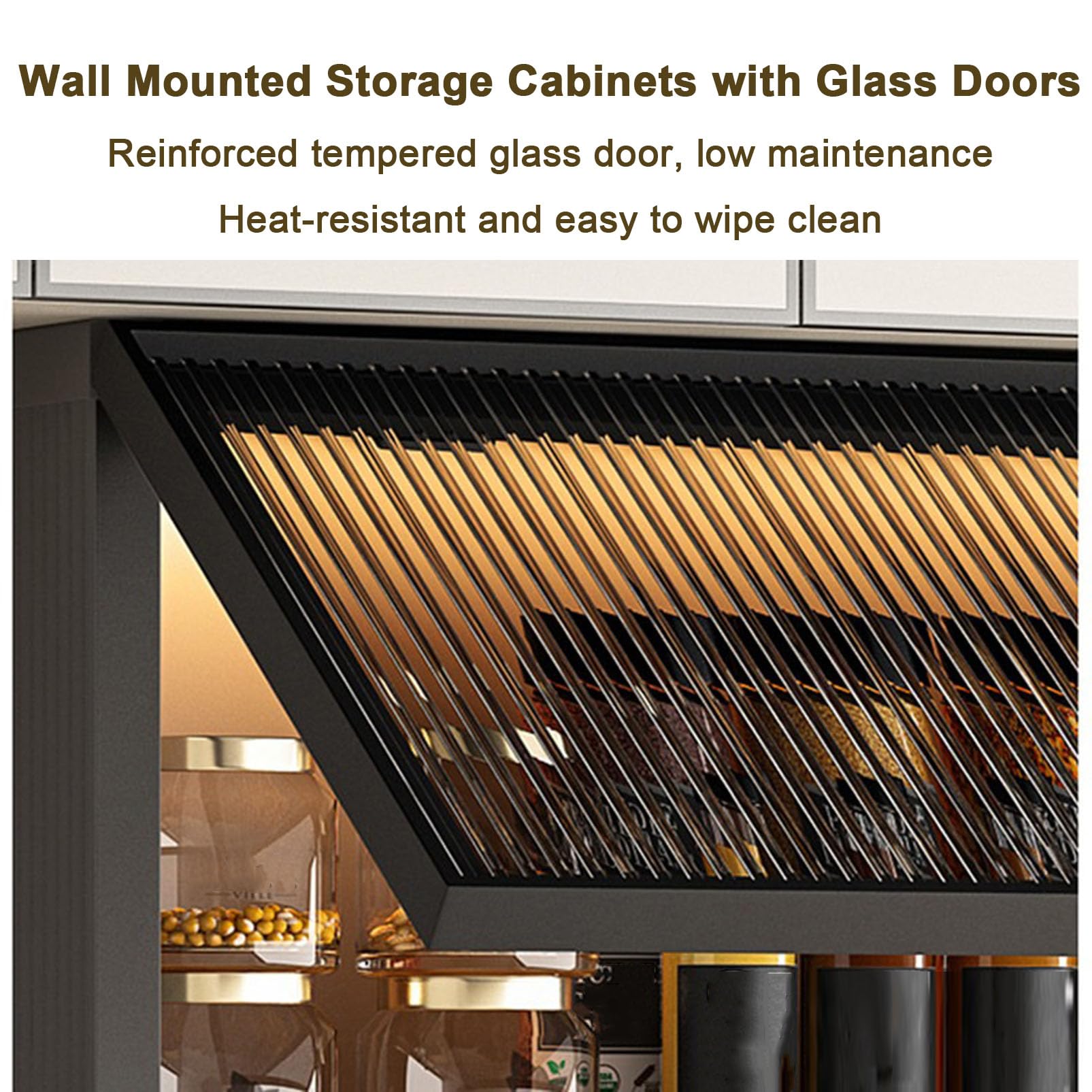 Armoire de Rangement Murale Peu encombrante, Armoire de Garde-Manger de Cuisine avec Porte en Verre trempé, Organisateur Robuste pour épices/Assiettes/Tasses