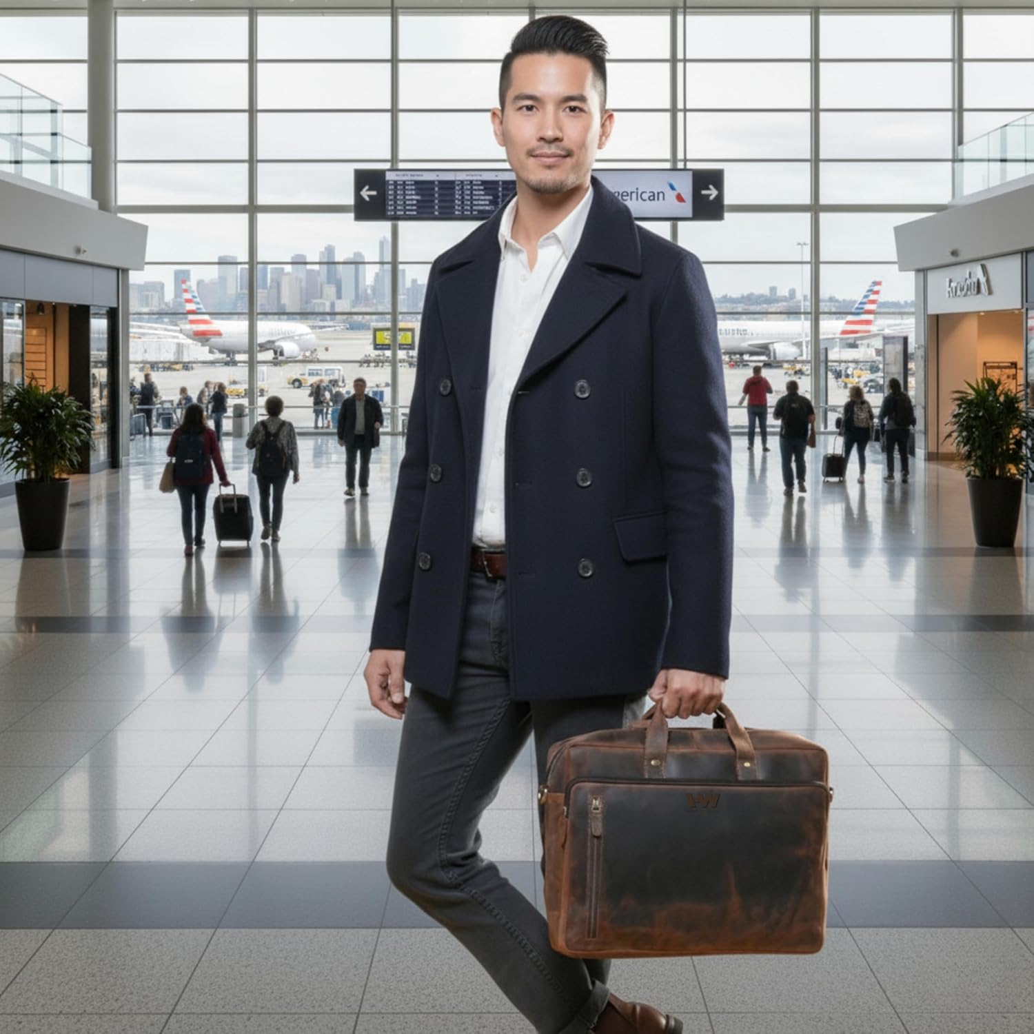 Handmade World Leather Briefcase For Men 'The Contemporary' Fits Upto 17 Inch Laptop Computer Messenger Satchel Crossbody Shoulder Bag For Business Travel Office Work - Image 8