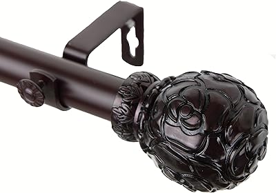 A&F Rod Decor - Rosette Curtain Rod 1 inch Diameter, 28-48 inch - Mahogany