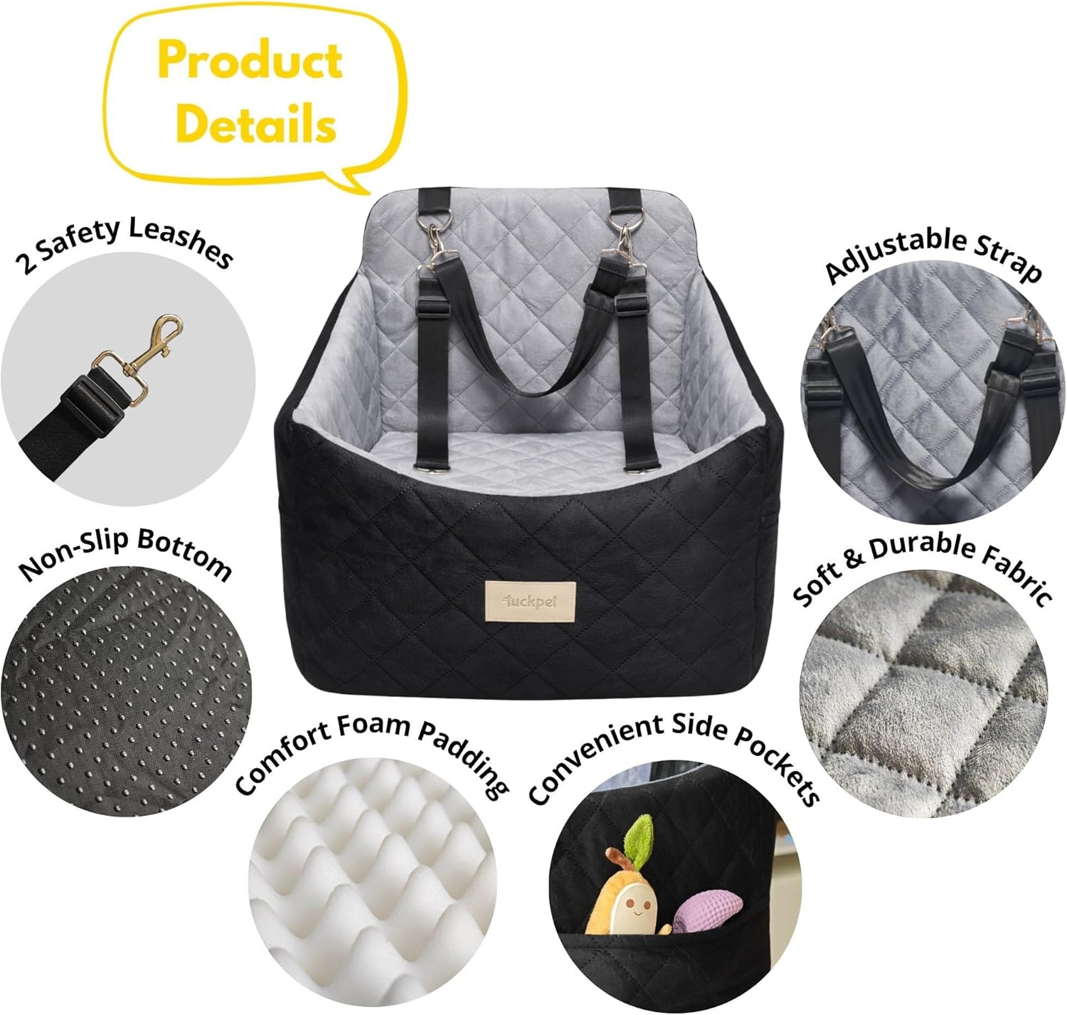 Dog Car Seat for Small/Medium Dogs up to 35 lbs, Memory Foam Booster Seat with Washable Cover, Storage Pockets & Safety Belts, Travel Pet Bed for Front & Back Seat