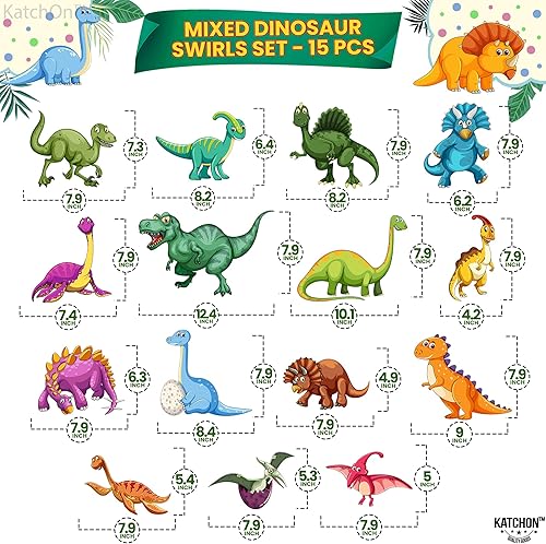 Miniatura 4 de KatchOn, Decoraciones de espirales colgantes de dinosaurio, preencordadas, paquete de 42  Decoraciones de fiesta de dinosaurios  Decoraciones del