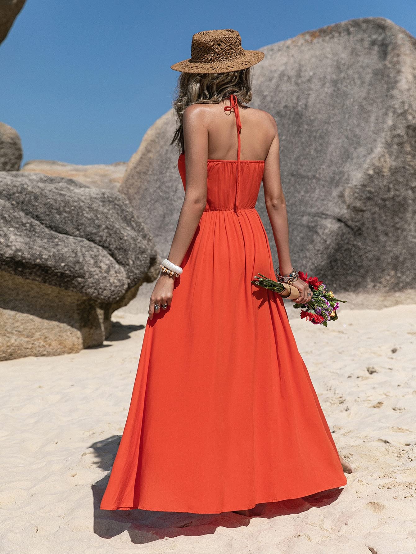 Amazon.com: Neeno Women's Dresses Knot Front Tie Back Maxi Halter Dress  Dress for Women (Color : Orange, Size : Medium) : Clothing, Shoes & Jewelry