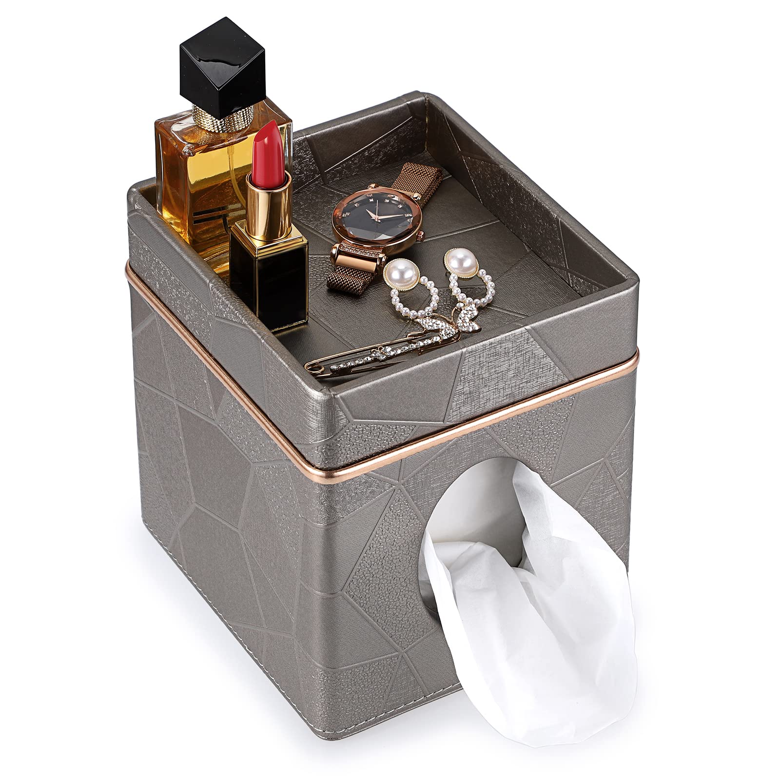 Sumnacon Scatola Portafazzoletti Rettangolare In Pelle PU | Capiente 180 Fazzoletti | Elegante Per Casa E Ufficio | Colore Beige - 2