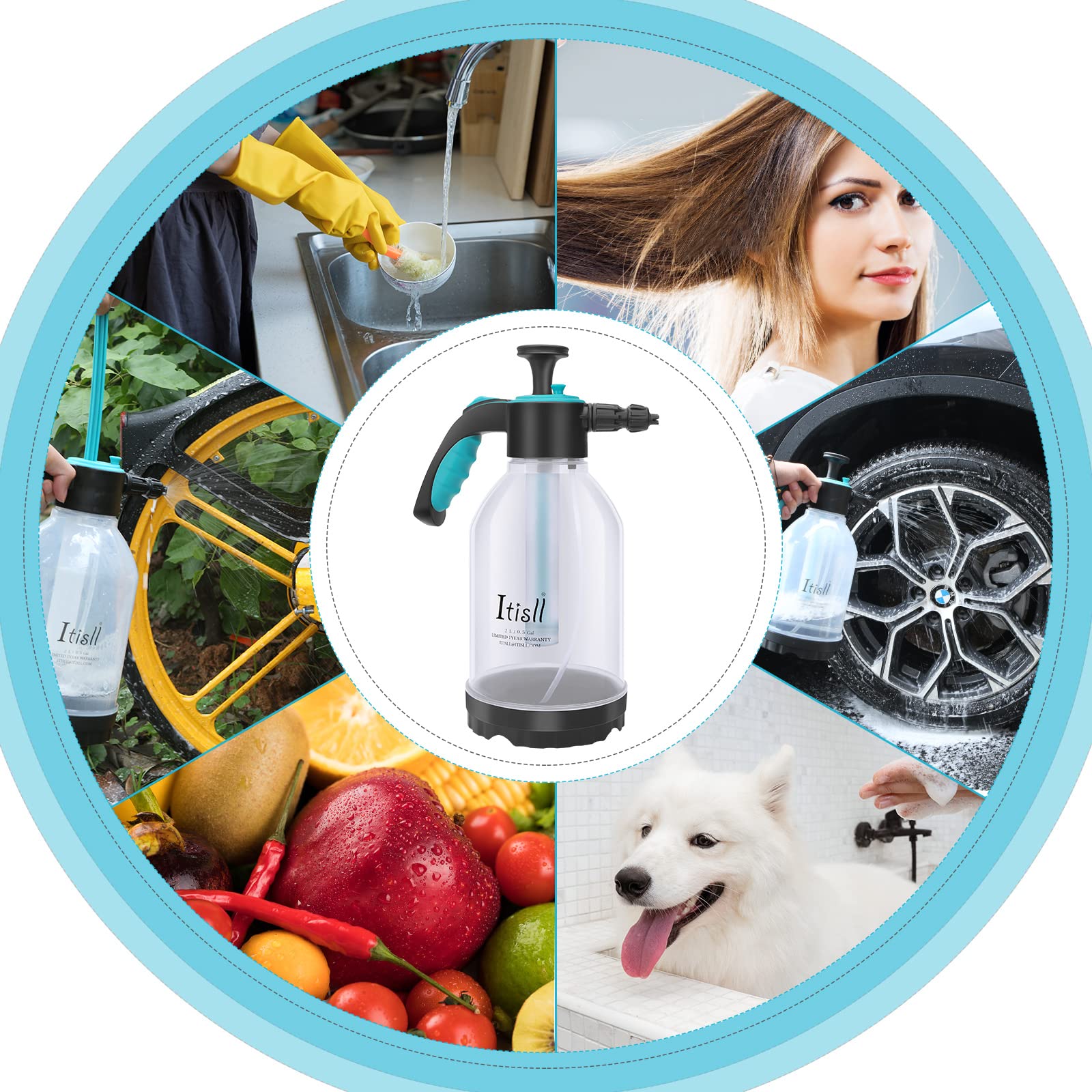 Itisll Manual Garden Sprayer Foam Nozzle Hand Lawn