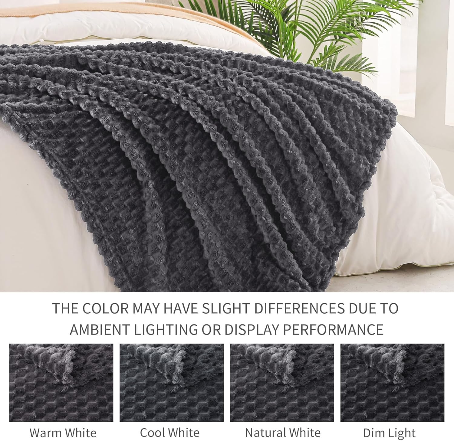 Exclusivo Mezcla Fleece Throw Blanket for Couch, Extra Large Fuzzy Dark Grey Bed Blankets, Soft Cozy Plush Sofa Throws for All Seasons, 50x70 Inches - Image 3