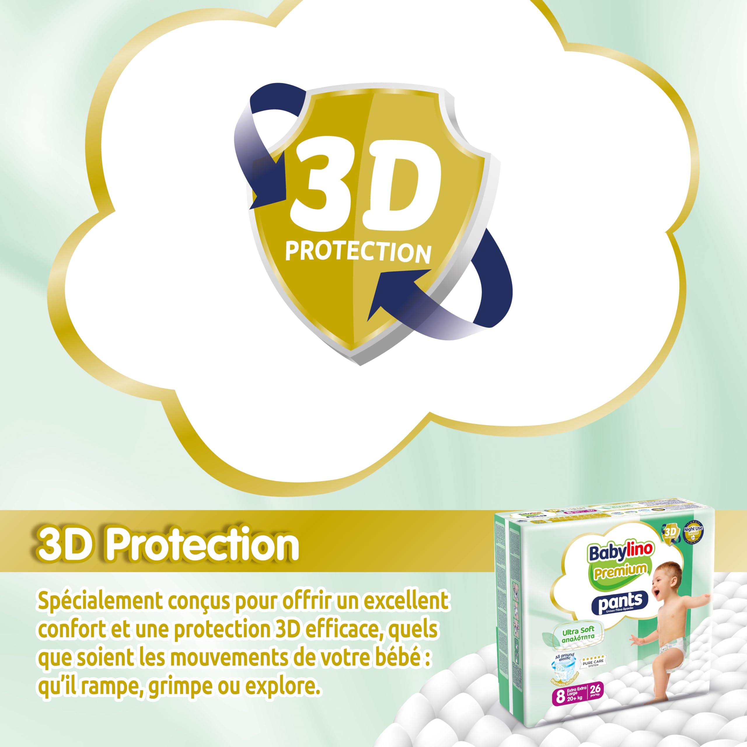 Babylino Premium Pants, Couches culotte Taille 8 avec filtre ULTRA SOFT, XXL (20+kg), 26 unités