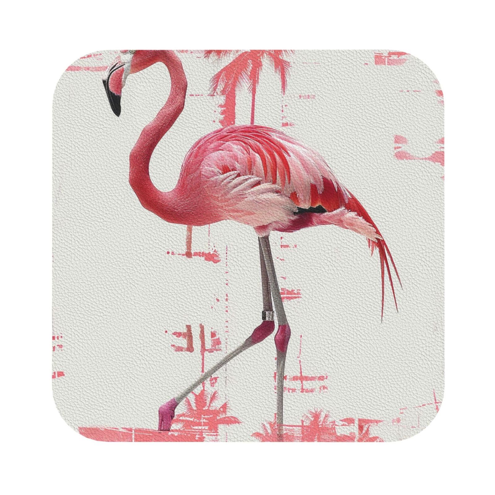 Flamingo Print Printed Coasters for Drinks, Leather Coaster Sets of 4, Funny Coffee Cup Coaster, Absorbent Coaster for Home and Office Kitchen Bar Square