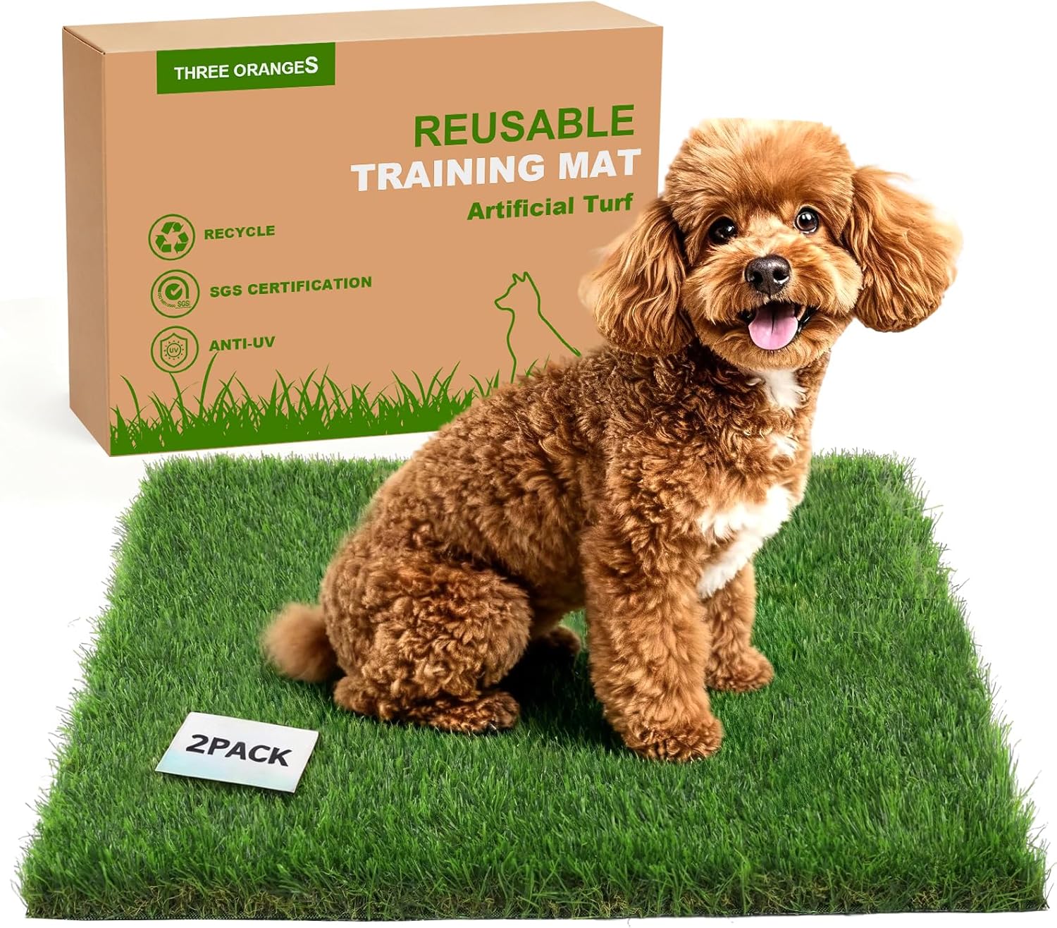 Washable Artificial Grass Pads for Dogs, 2-Pack 18x23 Inch Reusable Turf Mats, Realistic Grass for Indoor Puppy Potty Training.