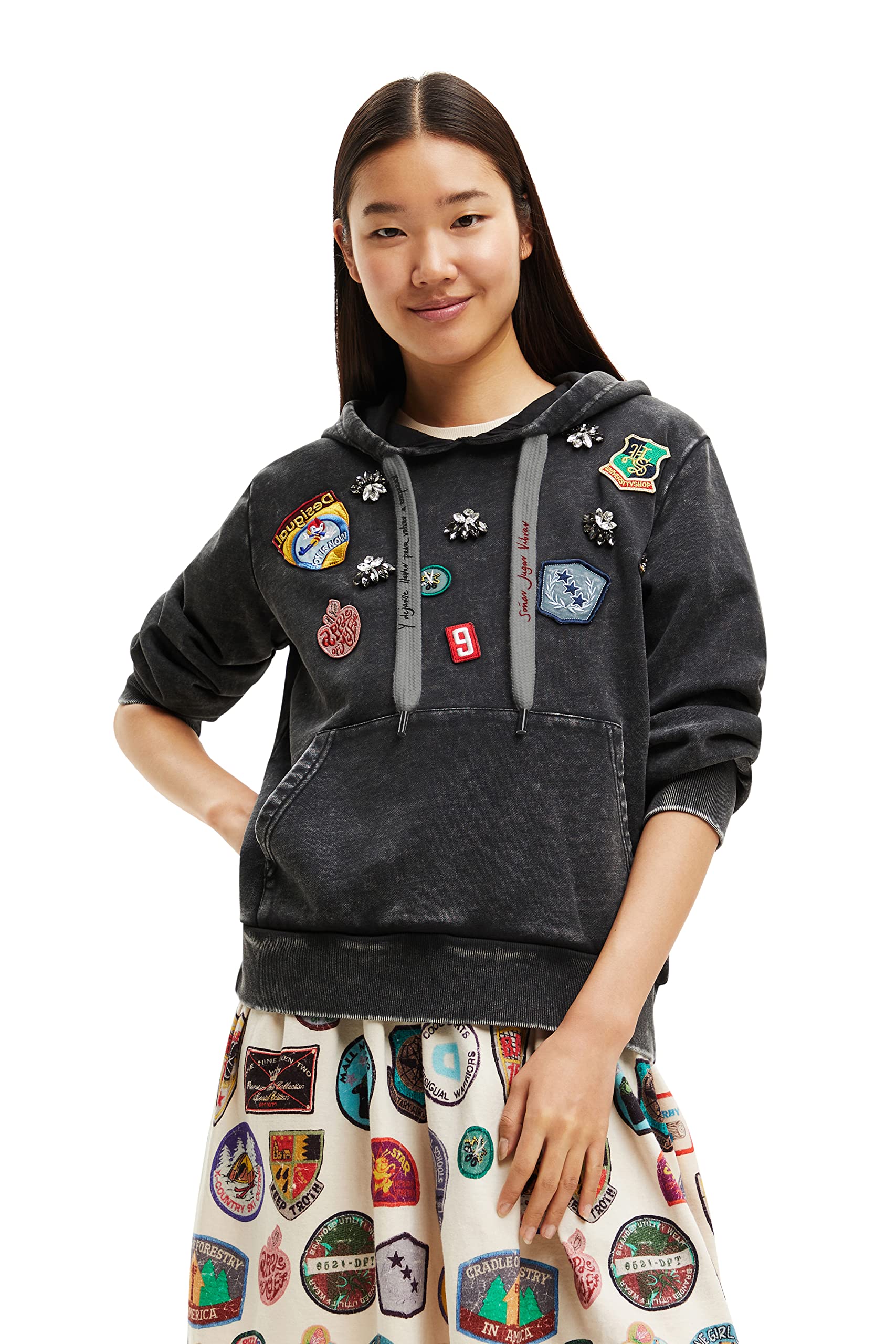 Desigual Women's Sweatshirt Stamps 2012 Cement Sweater, Black, S