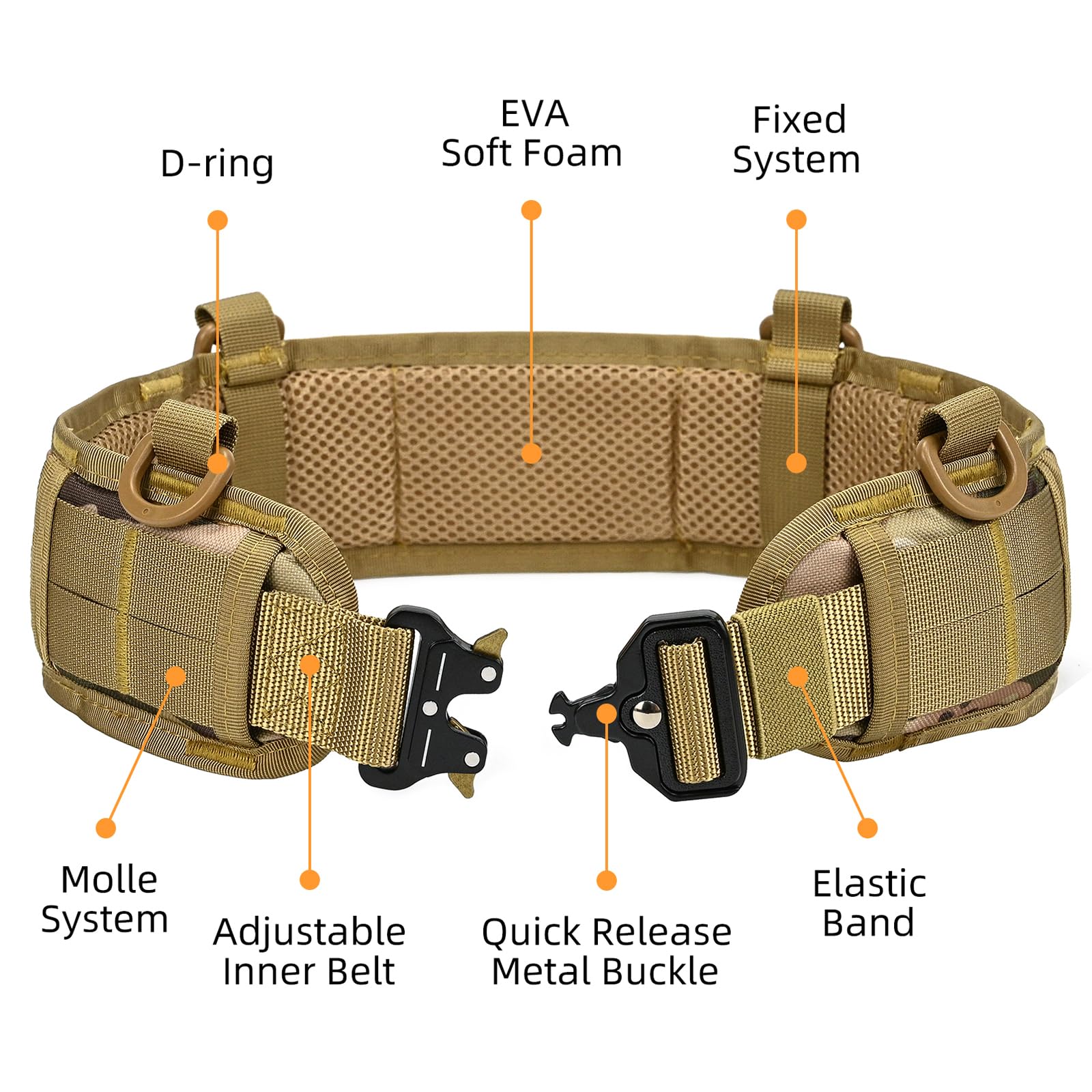 LUUFAN Juego de cinturón táctico militar, cinturón de trabajo nailon ajustable con hebilla de metal resistente para actividades al aire libre (colores caqui y)