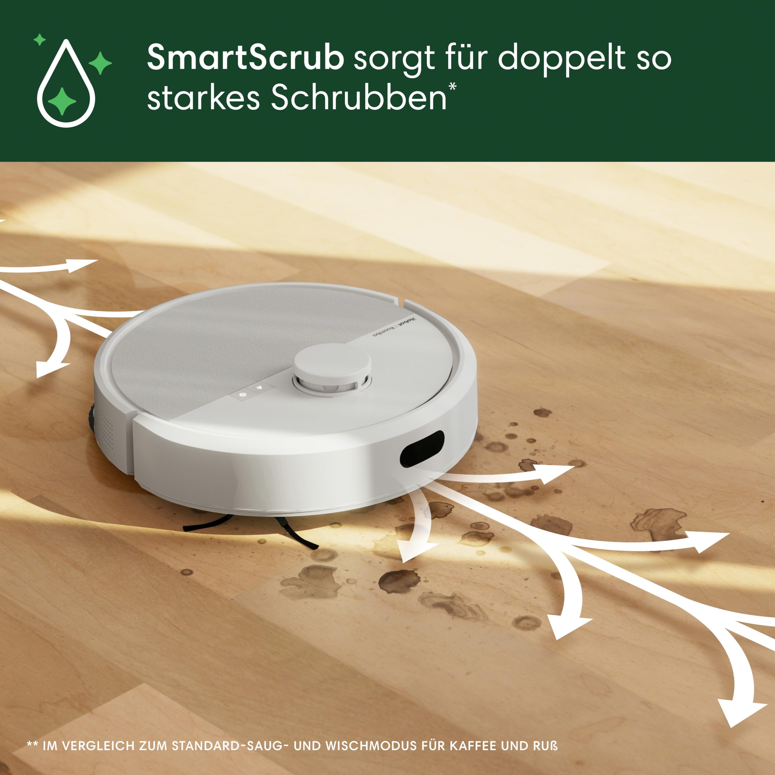 iRobot Roomba Plus 405 Combo Robot + AutoWash Dock Saugroboter mit Wischfunktion - Clearview LiDAR - 7000Pa - DualClean Wischpads - SmartScrub - Teppicherkennung - 75 Tage Entleerung - Weiß
