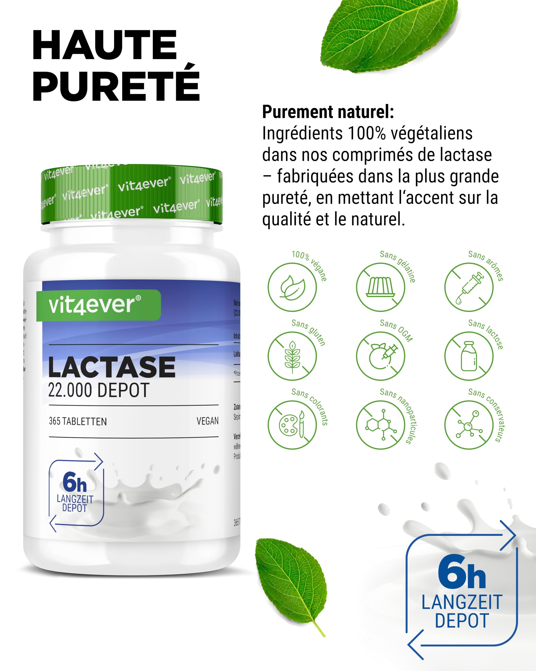 Lactase 22.000 Depot - 365 Comprimés à Libération Prolongée (Sepismart® Slow Release)-Hautement Dosé avec 22.000 Unités FCC-En Cas d'Intolérance au Lactose+Intolérance au Lait-Sans Additifs Inutiles