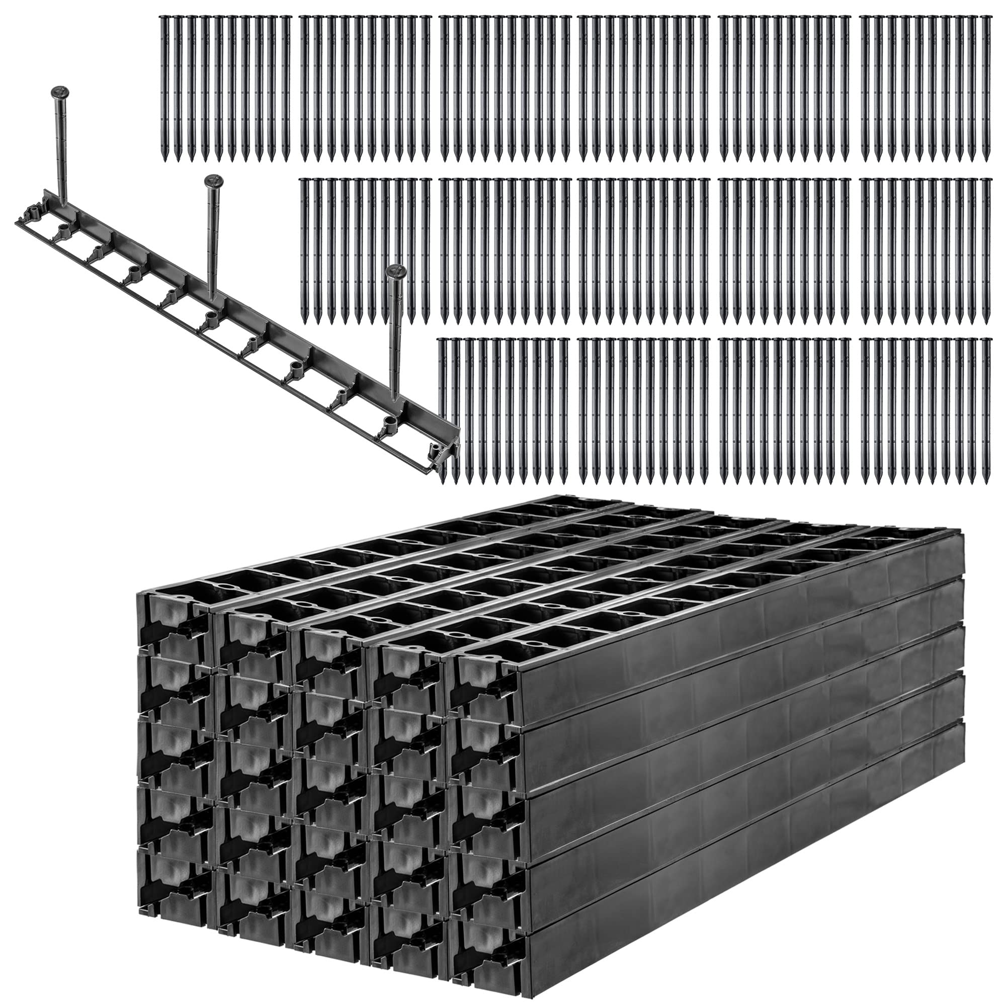 Kadax Lawn, 45 mm, 50 pezzi + 150 unghieletto realizzato in plastica, telaio da prato con un sistema di clicdi falciaturadi (nero, set d)
