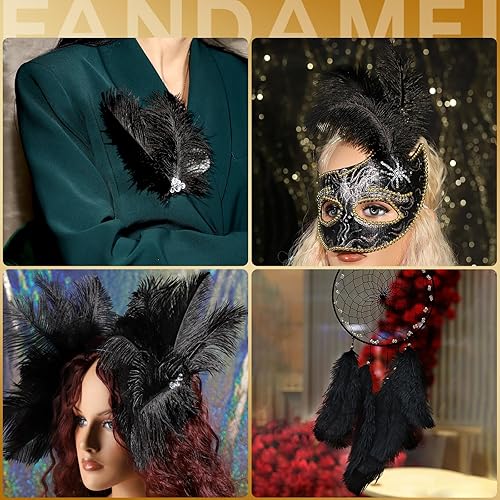Miniatura 7 de FANDAMEI Plumas de avestruz negro, 12 plumas negras, 10-12 pulgadas (9.8-11.8 in), plumas para manualidades, plumas de manualidades para decoración