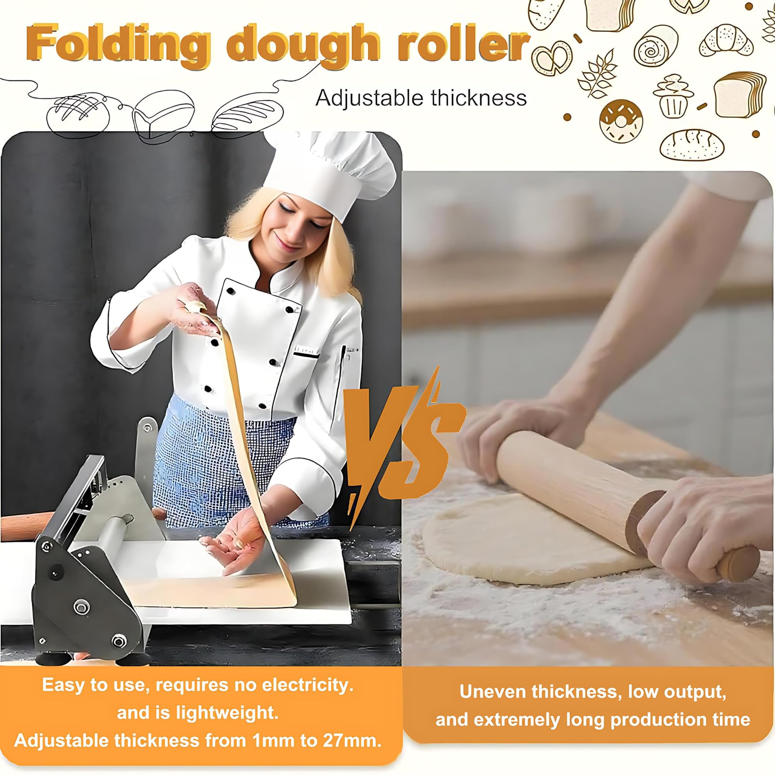 Máquina Manivela Laminadora de Masa - Laminadora de Fondant para Glaseado, Mazapán y Hojaldre | Máquina de Fondant de Fácil Instalación para Hogar o Pequeña Cocina Comercial 90x40cm