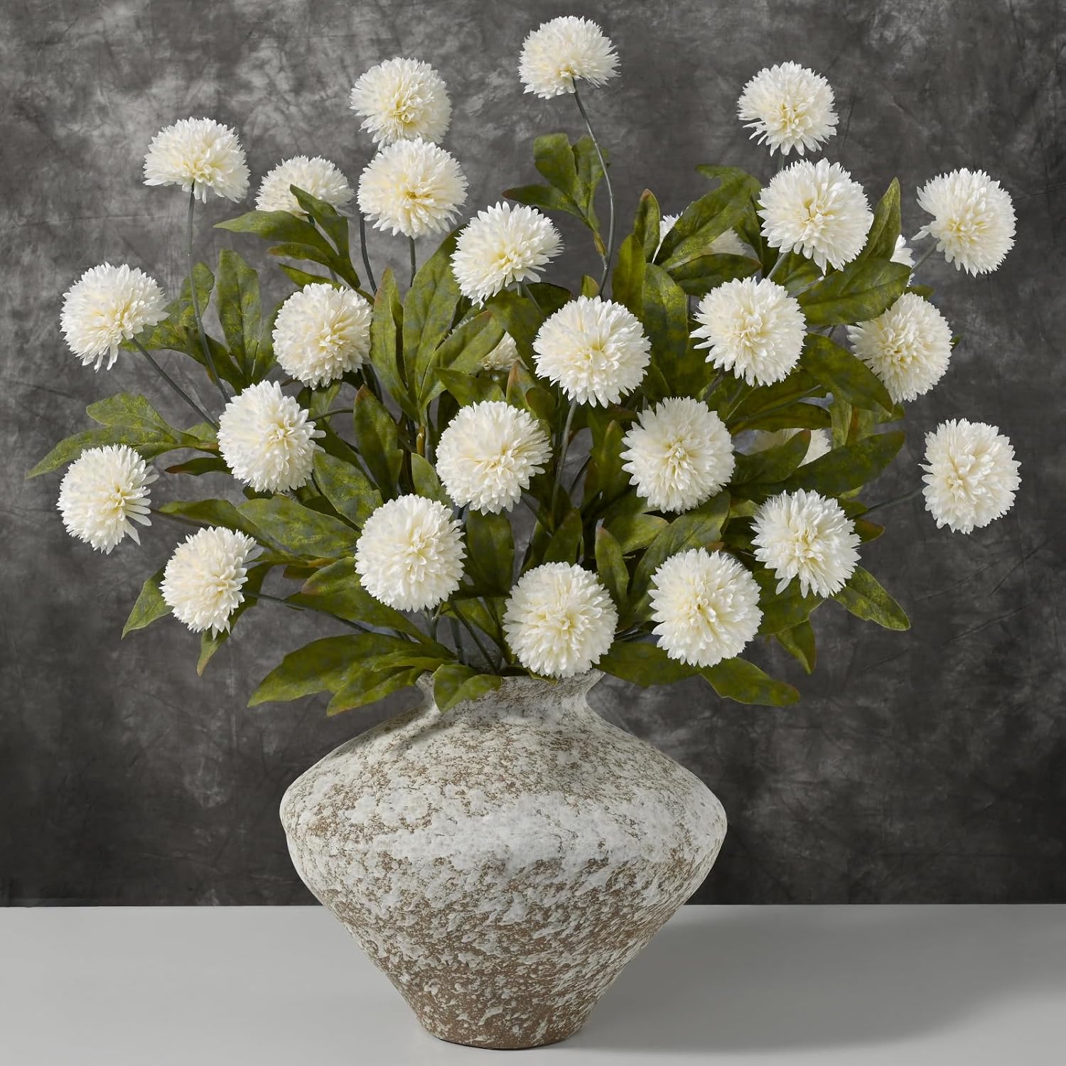 Waipfaru 12 Pcs Artificial Pompon Mums Faux Flowers for Vase, 27" Bulk Long Floral Fake Chrysanth Branches with Stems Vase Filler for DIY Bouquet Centerpieces, Indoor Home Decorations, No vase, Cream