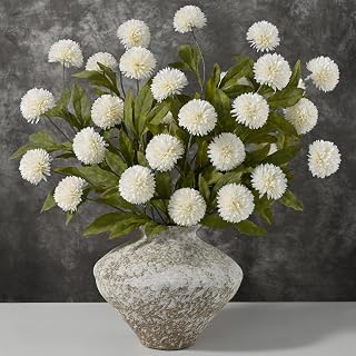 Waipfaru 12 Pcs Artificial Pompon Mums Faux Flowers for Vase, 27" Bulk Long Floral Fake Chrysanth Branches with Stems Vase Filler for DIY Bouquet Centerpieces, Indoor Home Decorations, No vase, Cream
