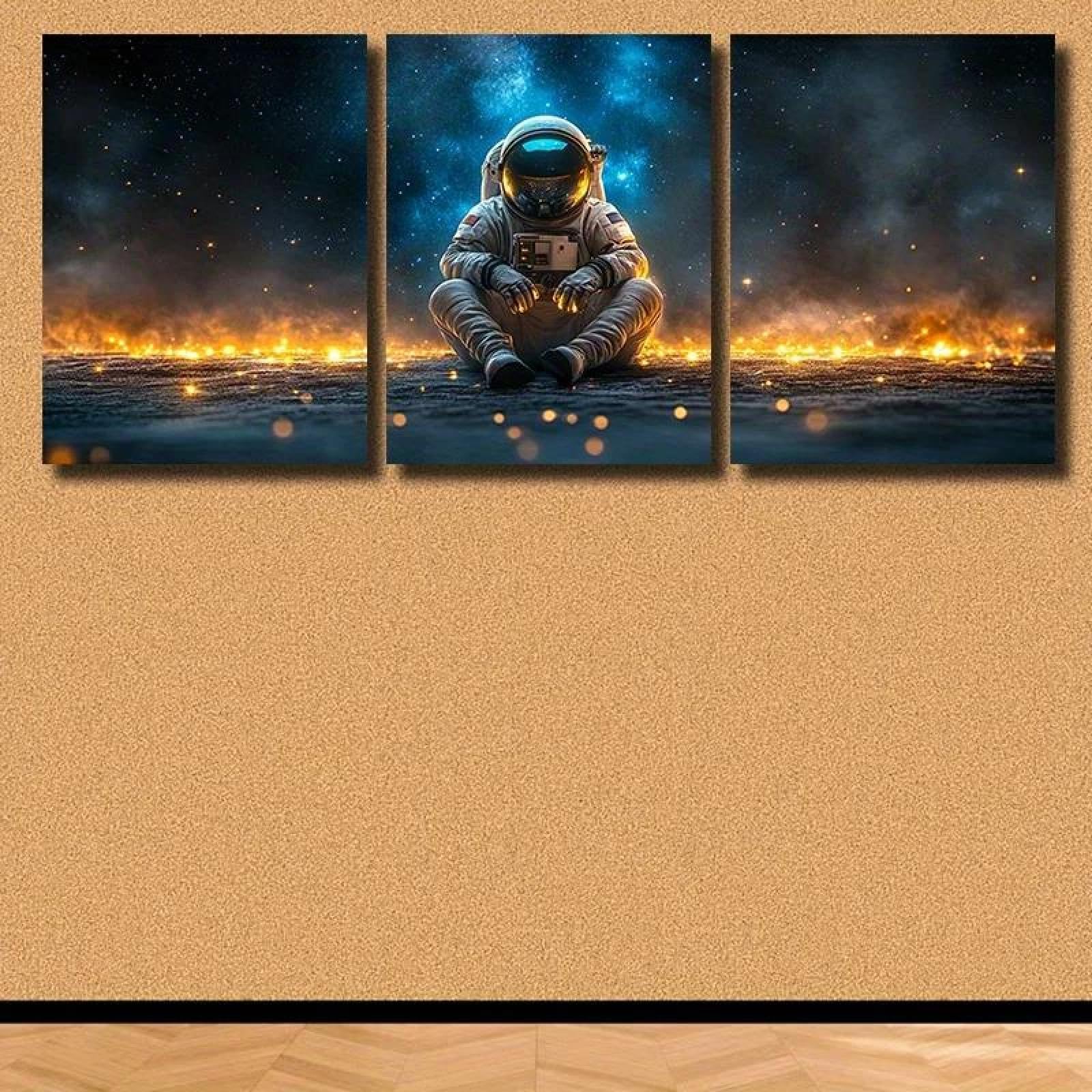 Yocheng 3pcs Astronaut Space Minimalist Starry Sky Paintings, Vertical Canvas Prints Suitable For, Bedroom 60x80cmx3 No Frame
