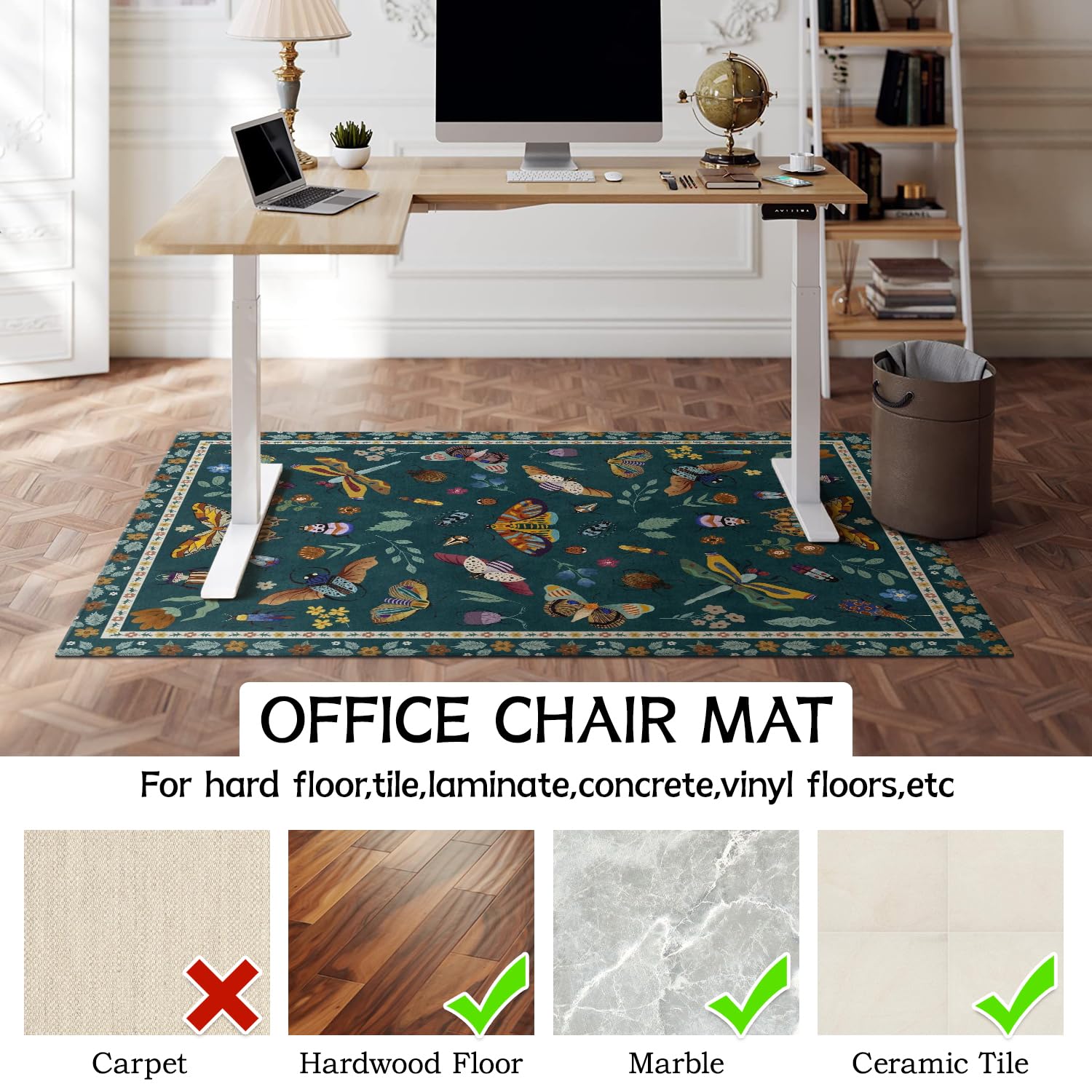 ES Robbins Sit Or Stand Mat - 45" X 53", Clear/Black, For Hard Floors & Carpets