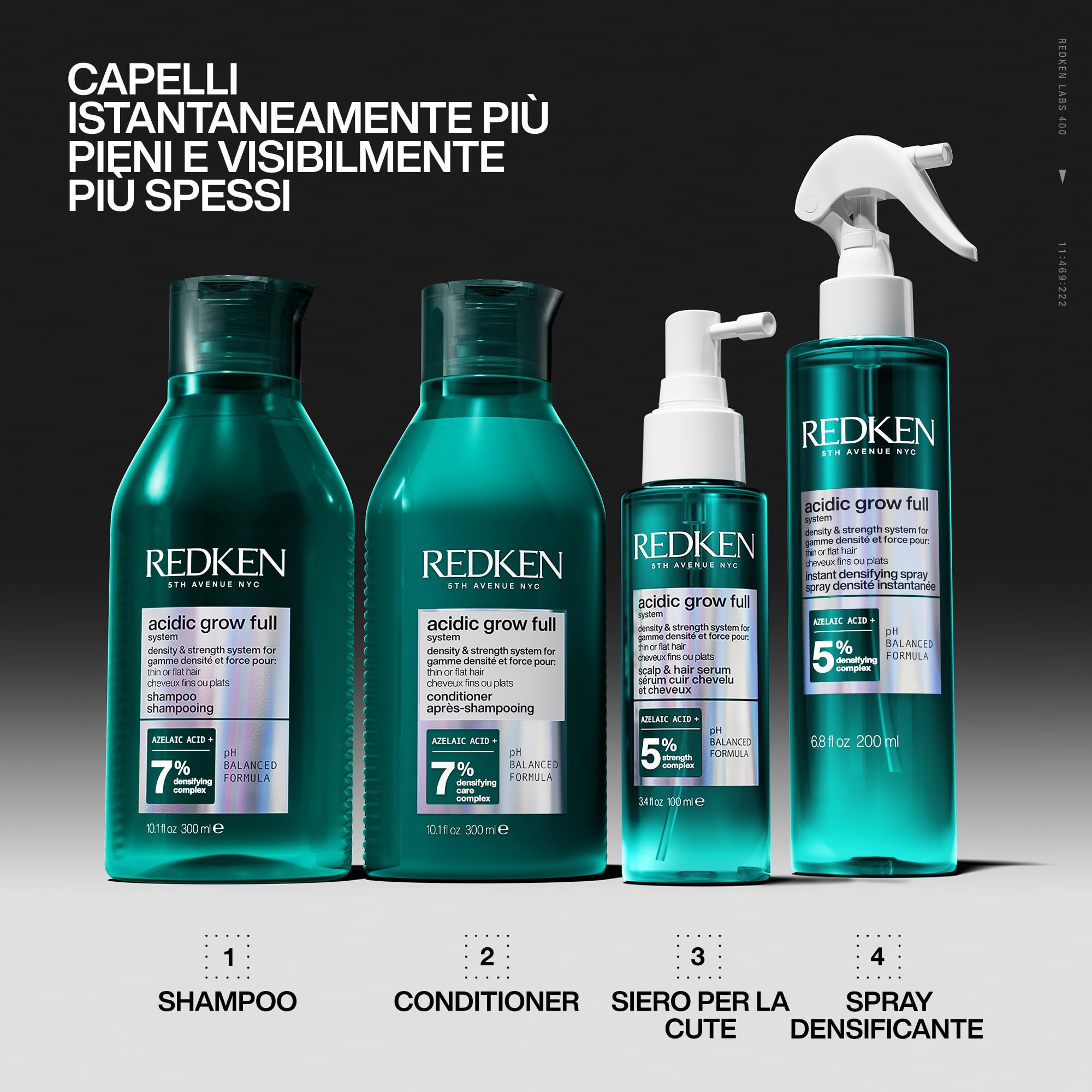 Redken, Shampoo Densificante per Capelli dall'Aspetto più Pieno e più Spesso, Con Acido Azelaico e Complesso Densificante, Shampoo Volumizzante, Acidic Grow Full System, 300 ml
