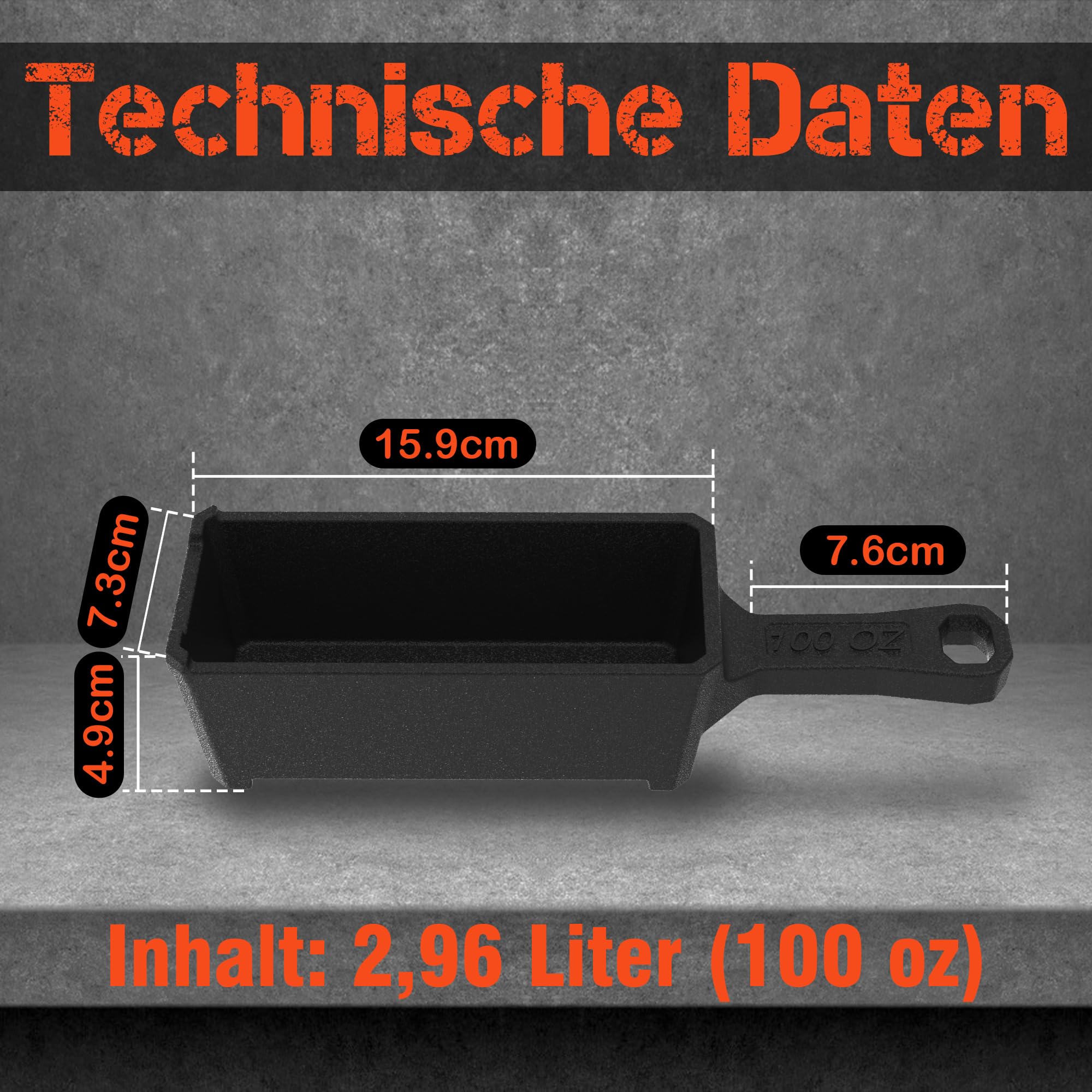 100 oz Gusseisen Barrenform mit Griff – Gussform für Schmelzen und Gießen von Edelmetallen wie Gold, Silber, Kupfer, Aluminium, Messing