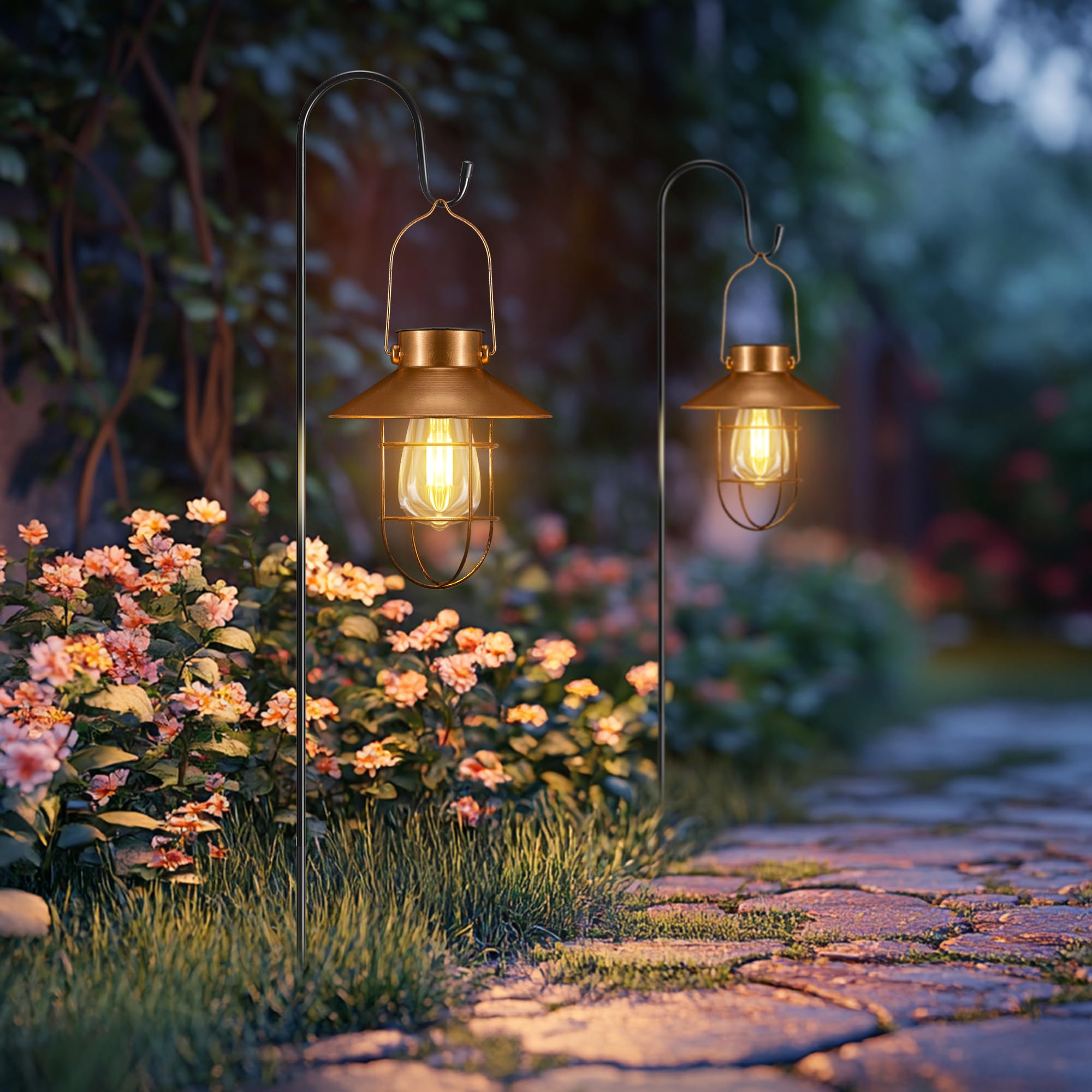 Dynaming 2 Pack Solar Hanging Lights Outdoor, Solar Powered Garden Decorative La - View #5
