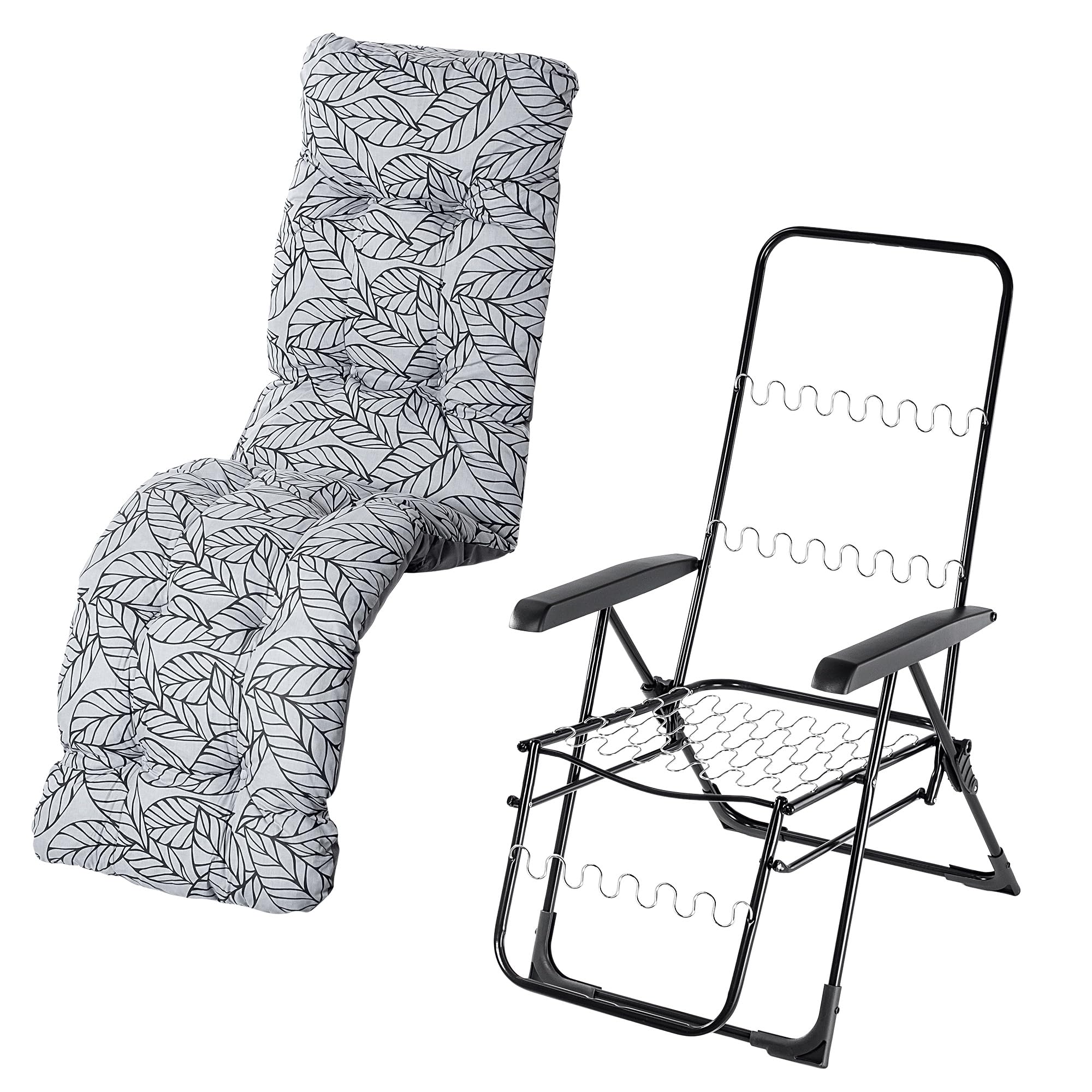 KADAX Sillón de jardín con respaldo ajustable, silla de relax de estructura de acero pulverizado, silla plegable con capacidad de carga de hasta 110 kg, tumbona de jardín con cojín (blanco/gris, L