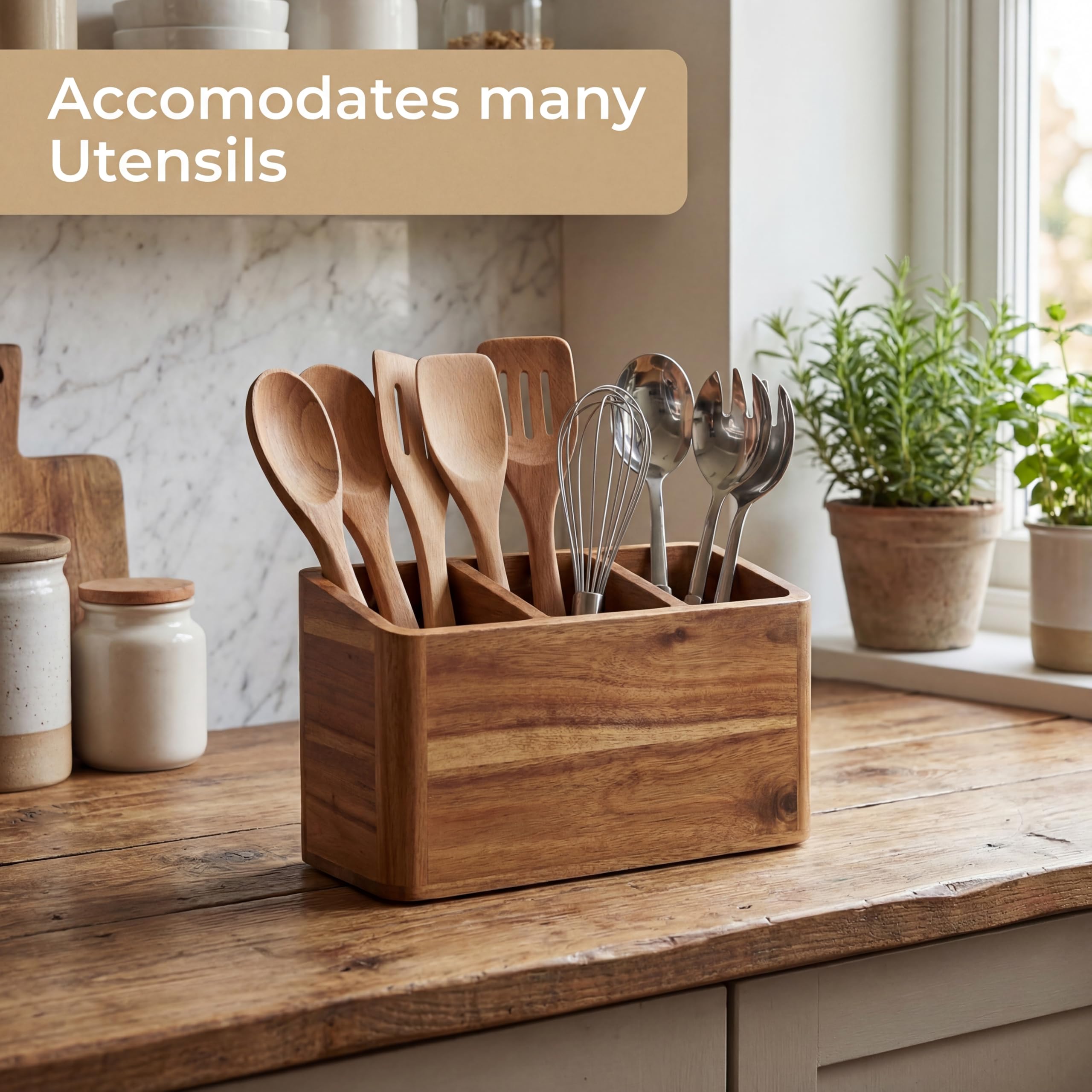 Loon Peak Porte-ustensiles De Cuisine En Bois Pour Comptoir Ou Comptoir, Grand Porte-ustensiles