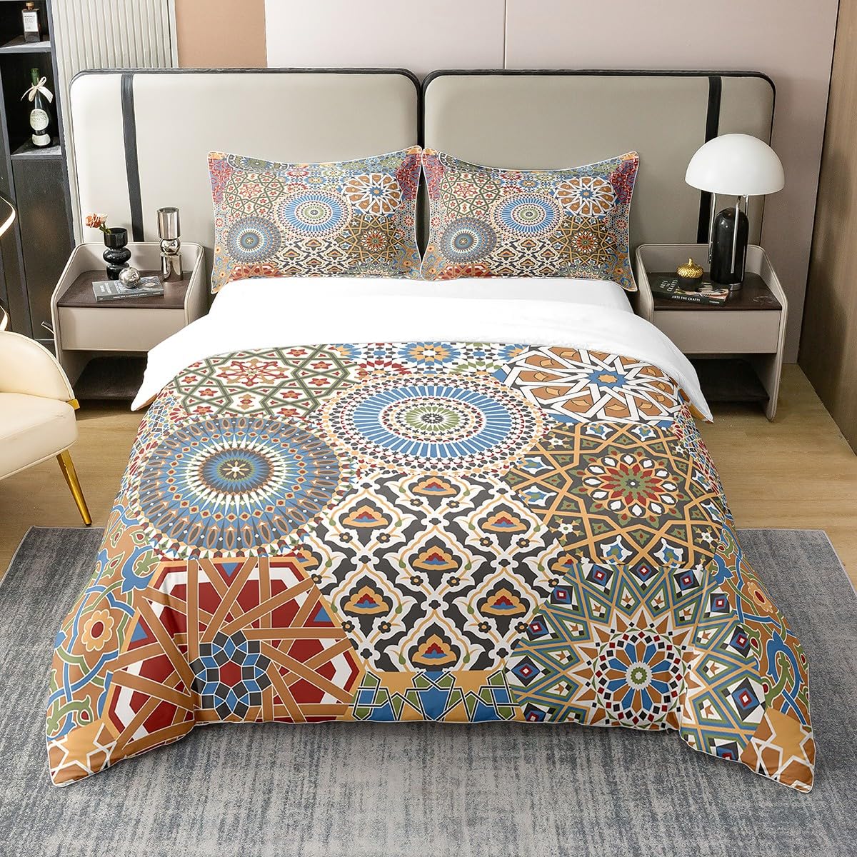 Reine Baumwolle Patchwork Blumen Bettbezug 135x200 Marokkanischer Stil Floral Tröster Abdeckung Bunte Böhmische Exotische Bettwäsche Weiche Atmungsaktive Bettbezug Stilvolle Bequeme Schlafzimmer Dekor