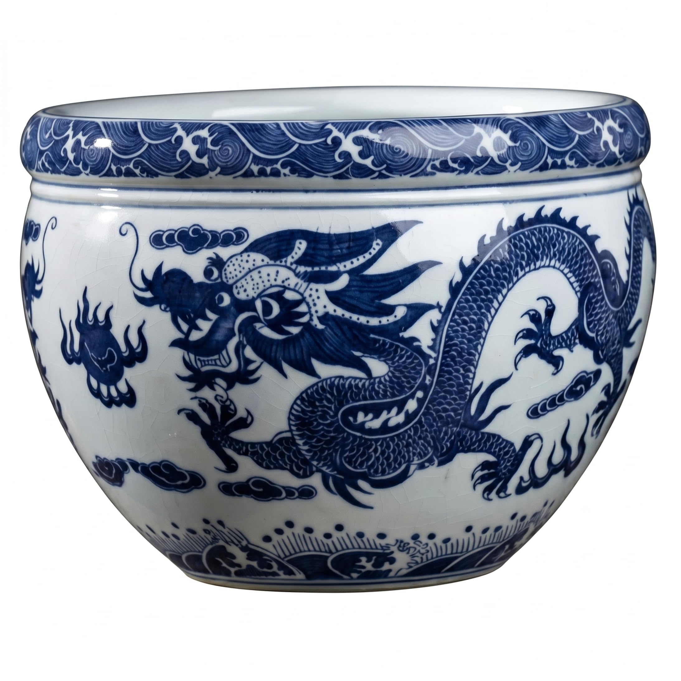 Syutokul Chinoiserie Planter, Small Ceramic Flower Pot Blue and White Dragon Vase for Indoor Plants, Flowers & Succulents