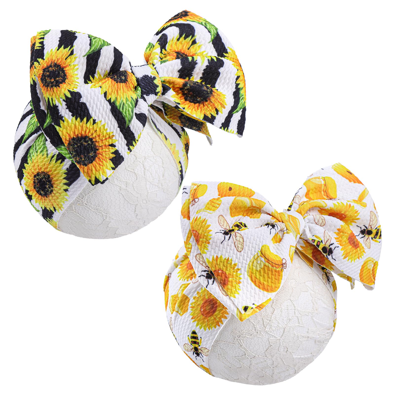 YanJie Hairband, Baby Girls Headband with Bow, Sunflower Printed, Wide Headbands, Elastic Hair Bow Headwrap, Knotted Headband, Newborn Infant Toddlers