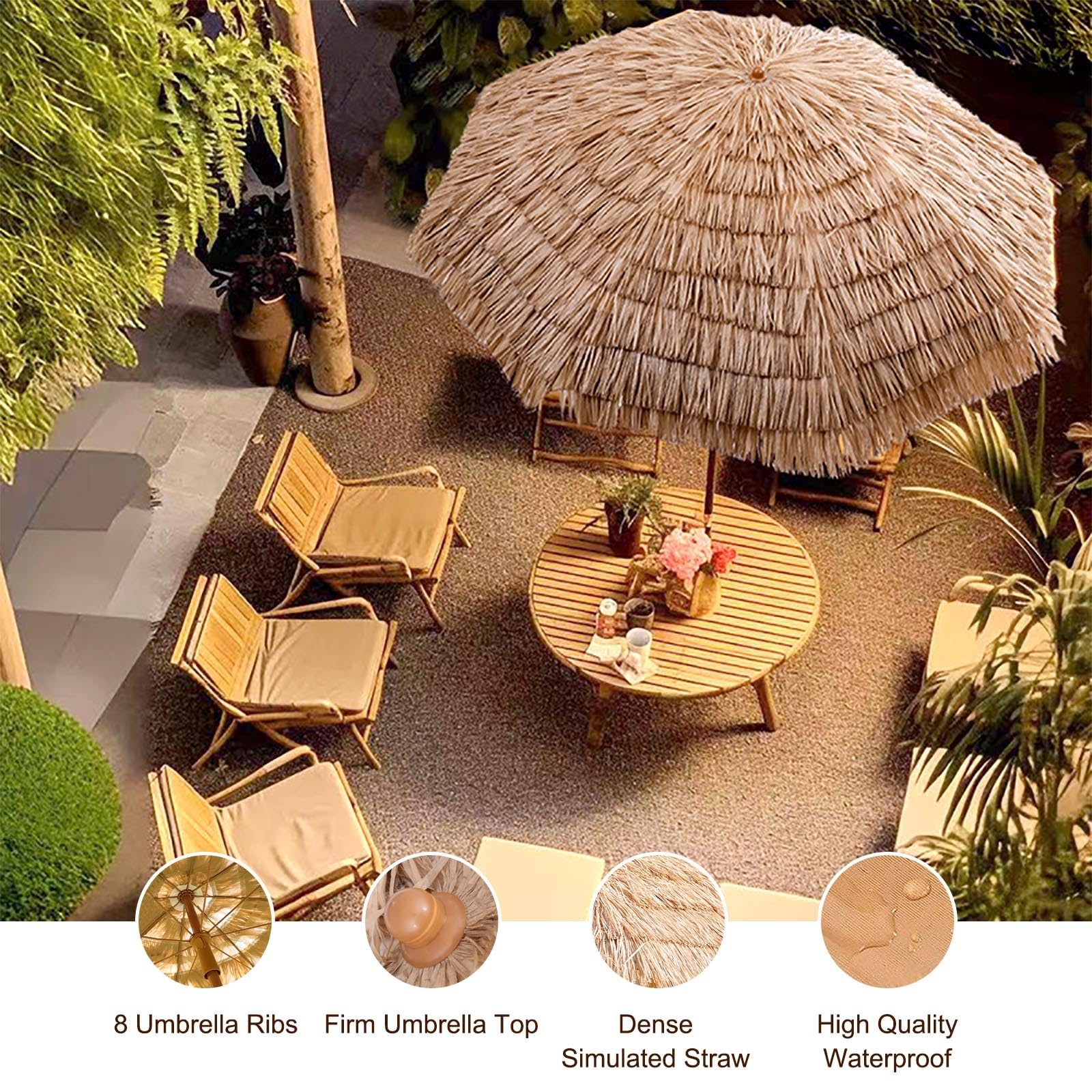 Sombrilla Terraza Inclinable Parasol De Paja Hawaii Sombrilla Playa Protección UV50+ Parasol Jardin Impermeable Parasol Terraza Antiviento Altura Ajustable Con Bolsa De Transporte Para Patio Jardín Pi