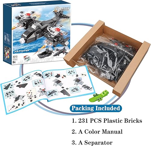Miniatura 7 de Juegos de construcción de aviones militares 3 en 1, 177 piezas de combate del ejército, kit de construcción de avión de guerra, juguete de