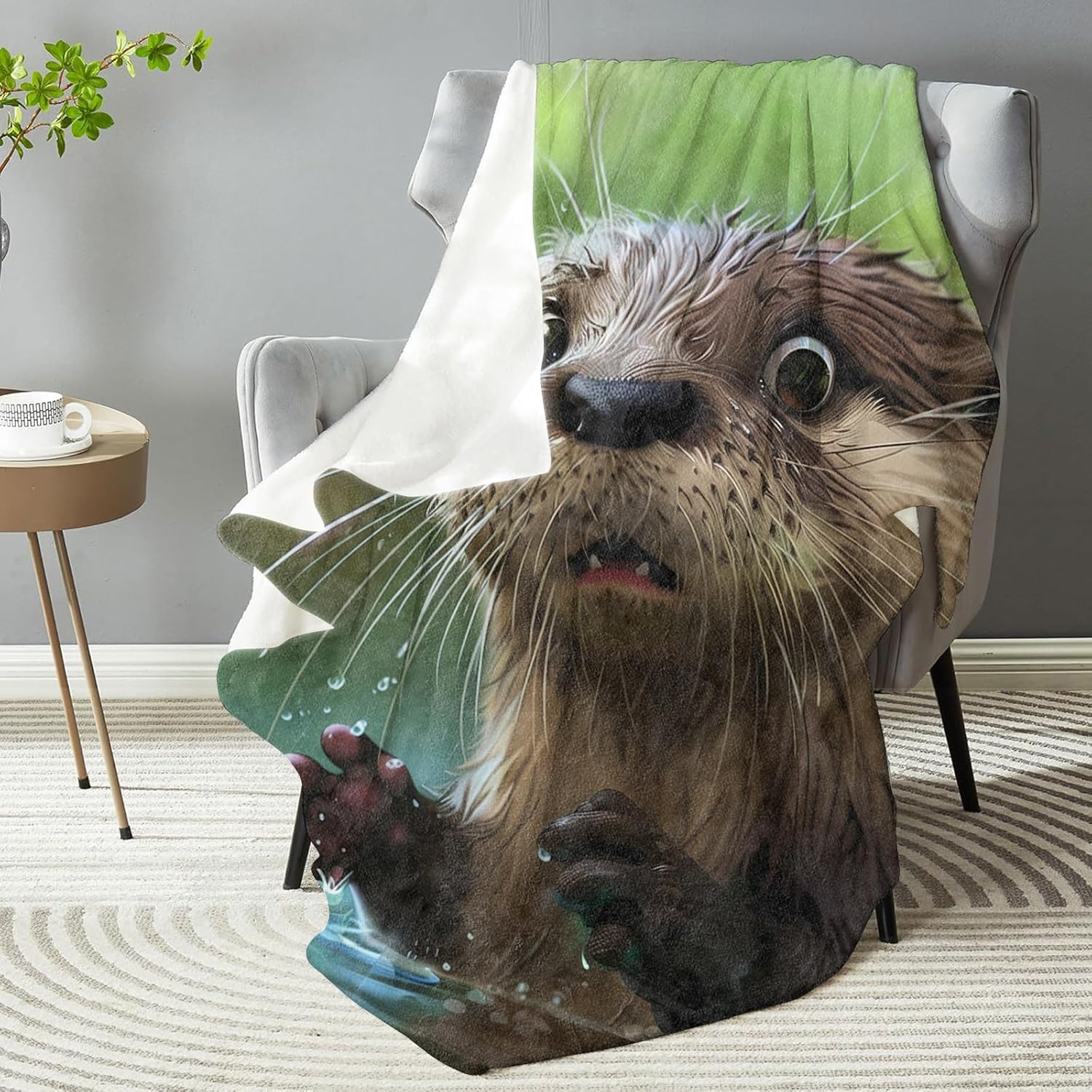 Funny Otter Throw Blanket - Soft Plush Flannel Blanket, Lightweight, Comfy, Warm, Fuzzy, Anti-Pilling for Sofa, Bedroom, Bed, Outdoor Blanket for Men Boy 50in×60in