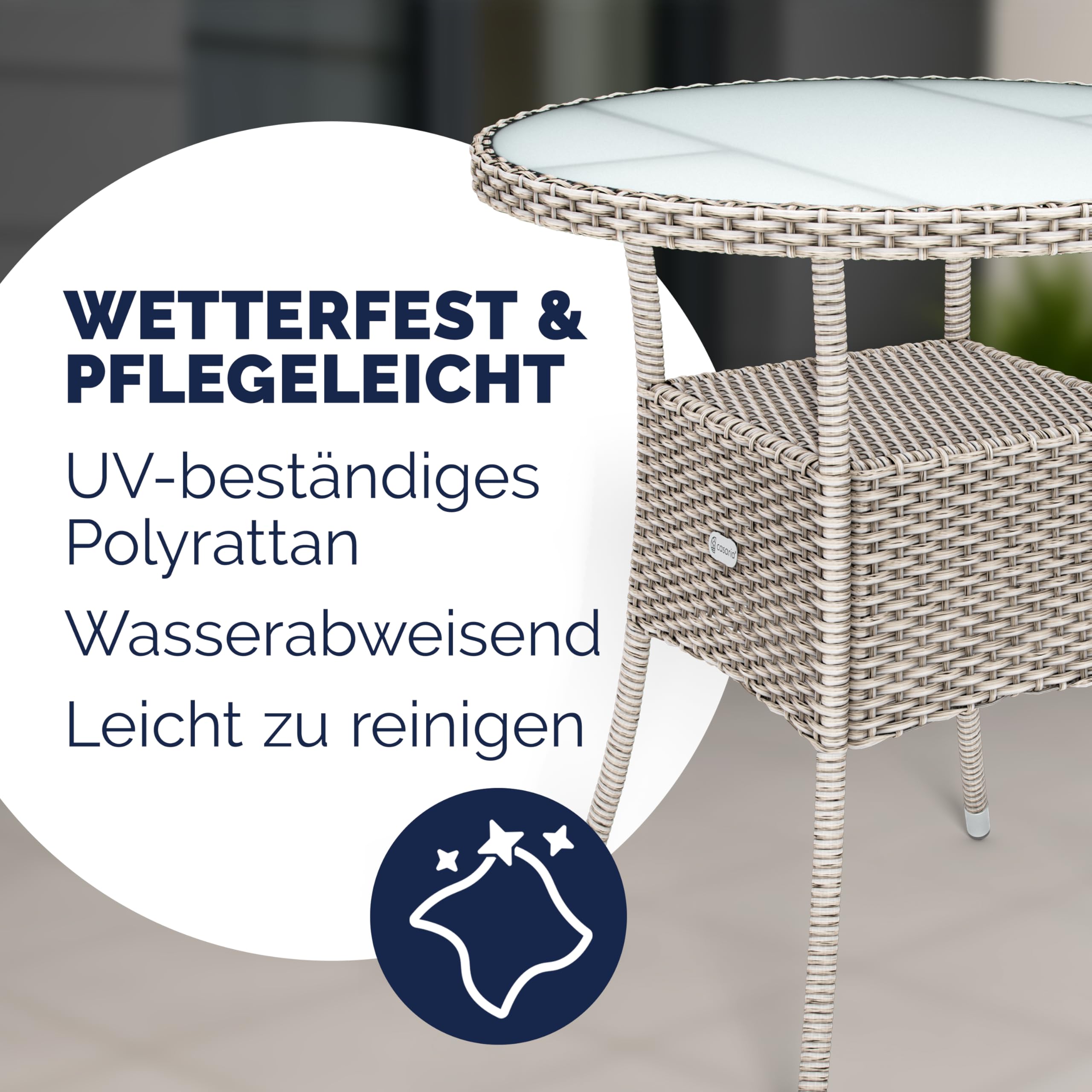 Casaria Table de Jardin Polyrotin Crème 60 cm Rond Extérieur Résistant aux Intempéries
